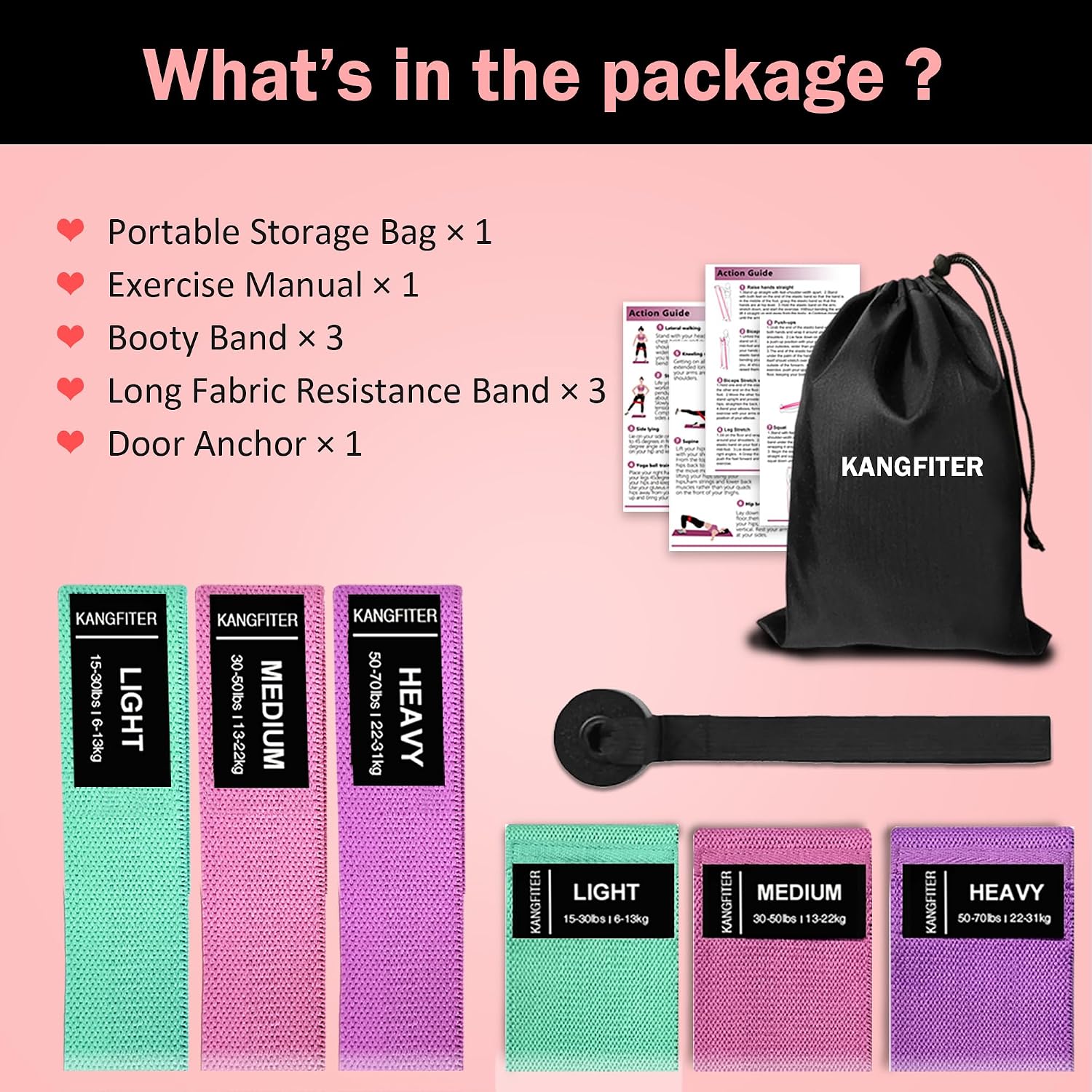 KANGFITER Long and Short Fabric Resistance Bands with Door Anchor, Non-Slip Stretch Booty Bands for Working Out Women & Men, Loop Exercise Elastic Bands for Home Physical Therapy Yoga Pilates - Image 7