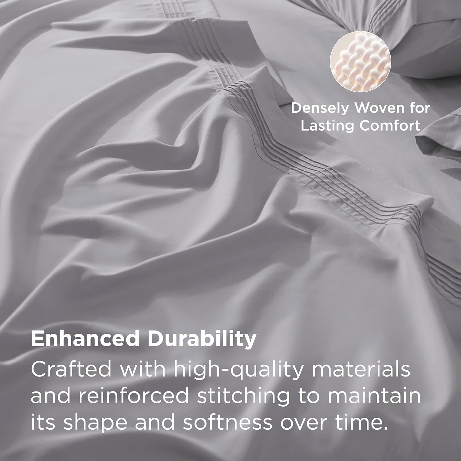 Bedsure Deep Pocket Queen Sheets Set - Fits Mattresses Up to 21 Inches Thick - 4 Piece GentleSoft Bed Sheets, Moisture Wicking, Soft & Cooling Bedsheet & Pillowcases, Easy & Secure Fit, Light Grey - Image 6