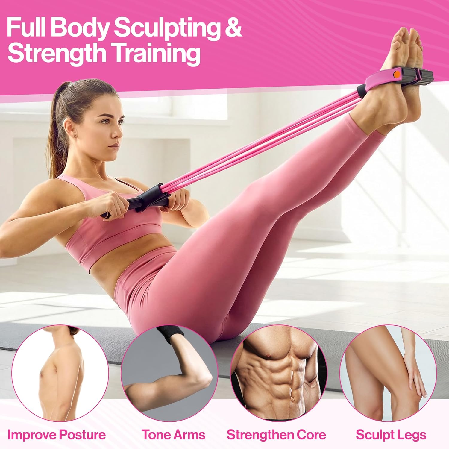 Pedal Resistance Band with Handle, 6 Tube Multifunction Foot Pedal Resistance Band, Arm & Waist Training Tummy Trimmer Ab Workout Equipment for Home Gym Men Women - Image 4
