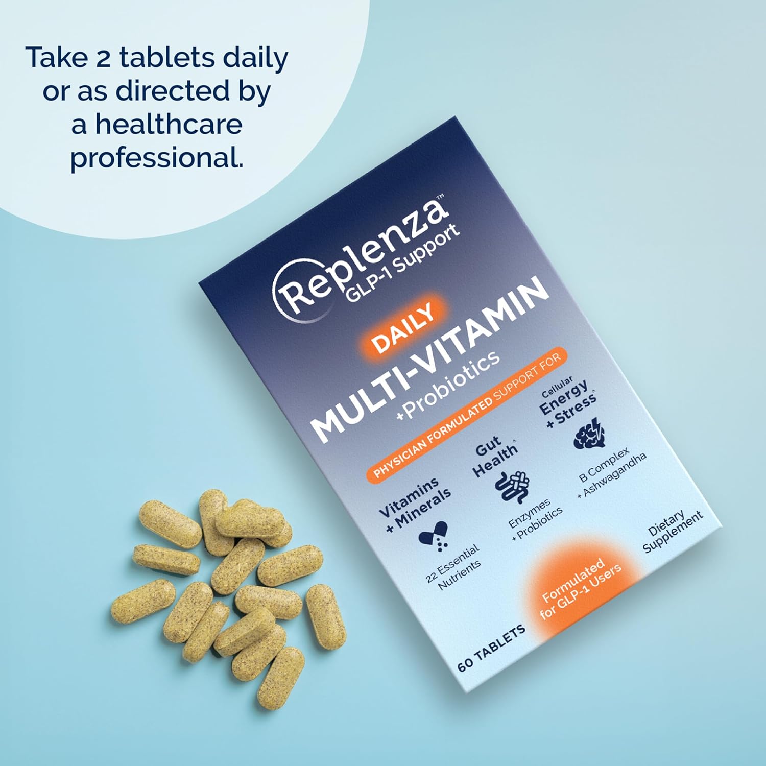Replenza Daily GLP-1 Nutritional Support Supplement, Essential Vitamins and Minerals, Support for Gut Health, Stress and Cellular Energy – 60 Tablets - Image 3