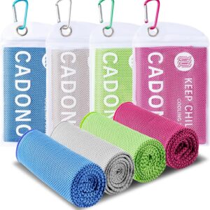 CADONO 4 Pack Cooling Towel (40"x12"), Soft Breathable Chilly Towel, Ice Towel, Microfiber Towel for Yoga, Sport, Running, Workout,Gym, Camping, Fitness, Workout & More Activities(Multicolor)