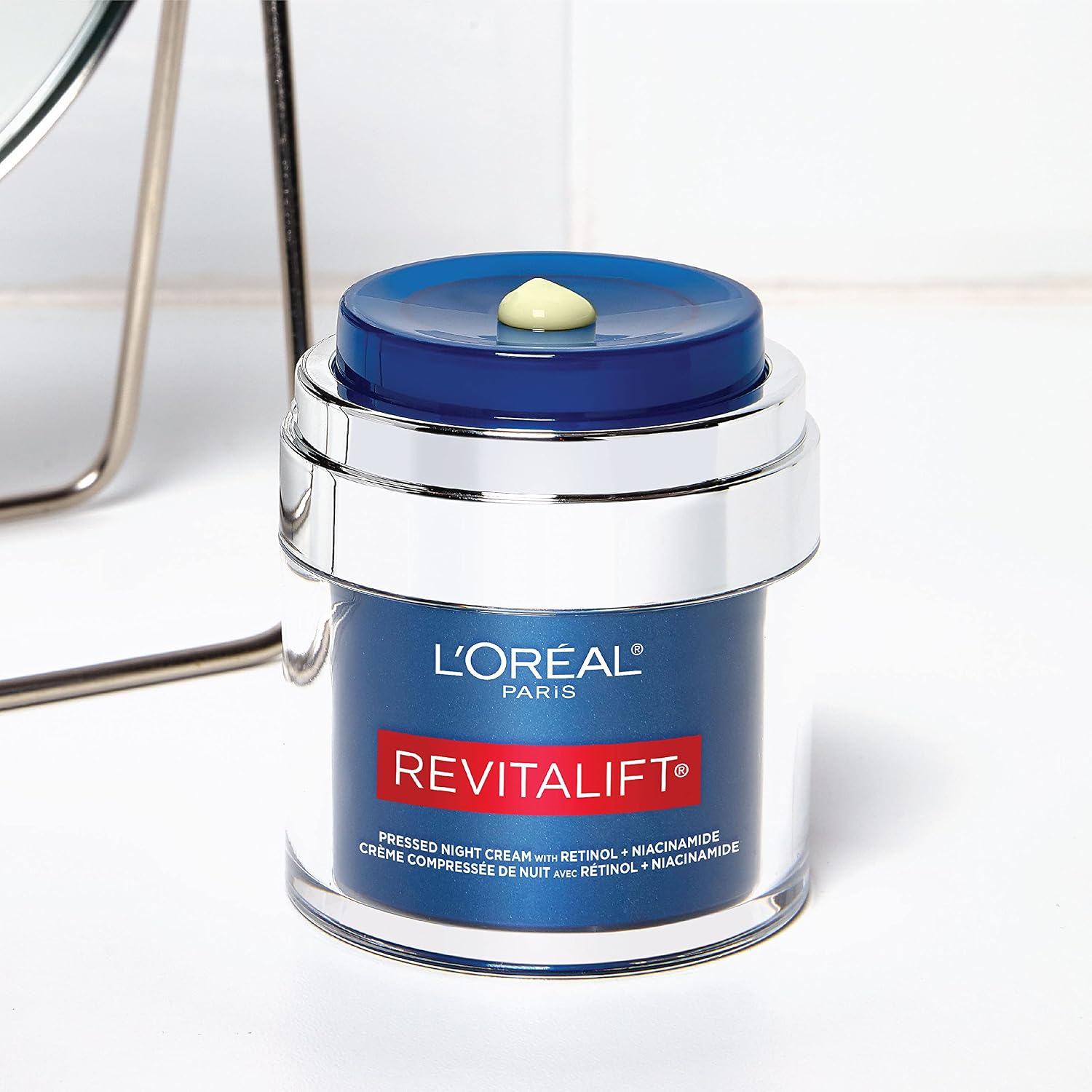 L'Oreal Paris Revitalift Pressed Night Cream, Retinol + Niacinamide, Reduces Wrinkles, Fragrance Free, 1.7 oz + Serum Sample - Image 11