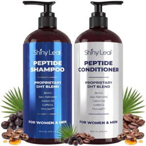 Shiny Leaf Peptide Shampoo and Conditioner Set - Biotin Hair Care with Caffeine & Saw Palmetto - Sulfate Free Thickening Formula for Men & Women - Safe for Color Treated Hair - 16 fl oz (Pack of 2)