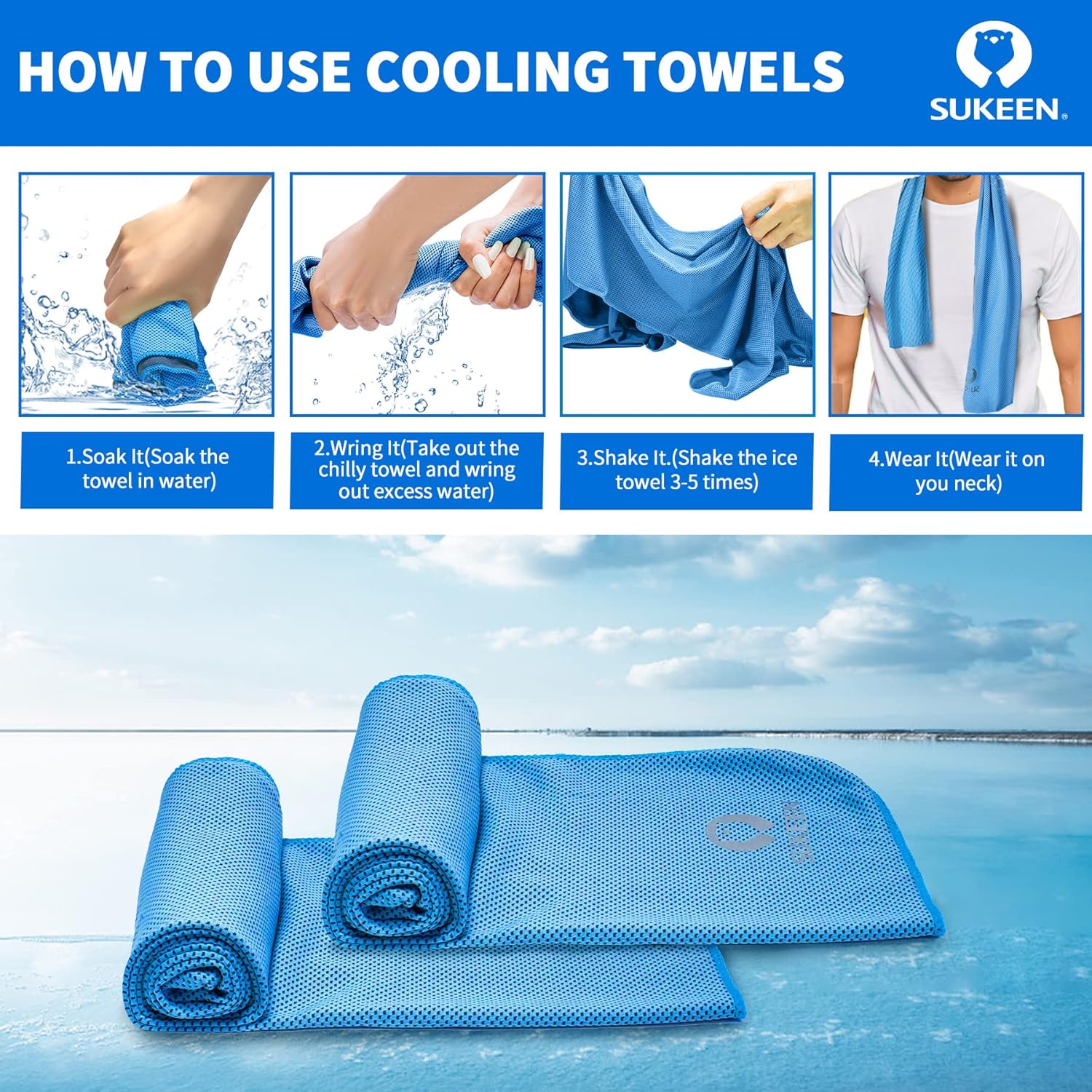 Sukeen [4 Pack Cooling Towel (40"x12"), Soft Breathable Chilly Microfiber Towel for Yoga,Sport,Running,Gym,Workout,Camping,Fitness,Workout & More Activities - Image 3