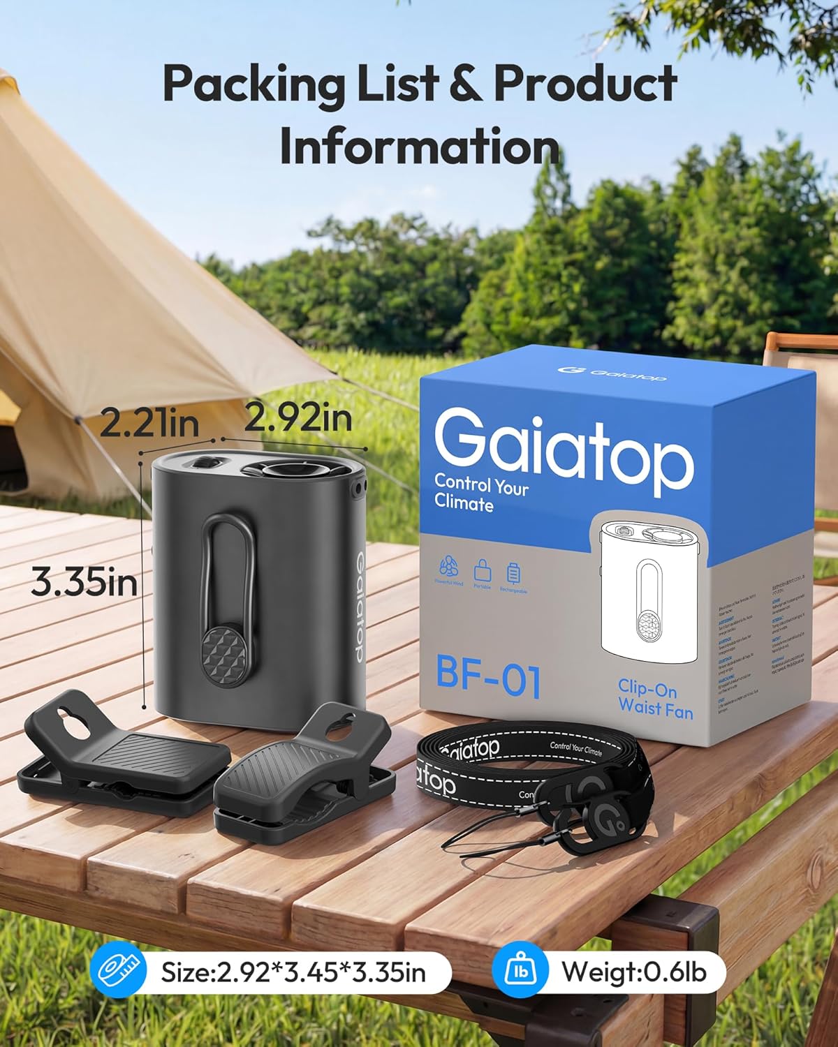 Gaiatop Portable Clip on Fan, Rechargeable Battery 100 Speed 15000RPM Powerful 31ft/s Airflow, Hands-Free Neck/Belt/Waist Personal Mini Cooling Fan for Camping, Outdoor, Jobsite, Travel, Gifts, Black - Image 6