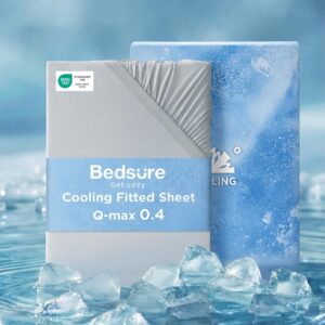 Bedsure King Fitted Sheet Only, Cooling Fitted Sheet King Size for Hot Sleeper, with 360° Elastic Corner Straps, Q-Max 0.4, Temperature Regulation Bedding for Night Sweats, Up to 16" Deep, Grey