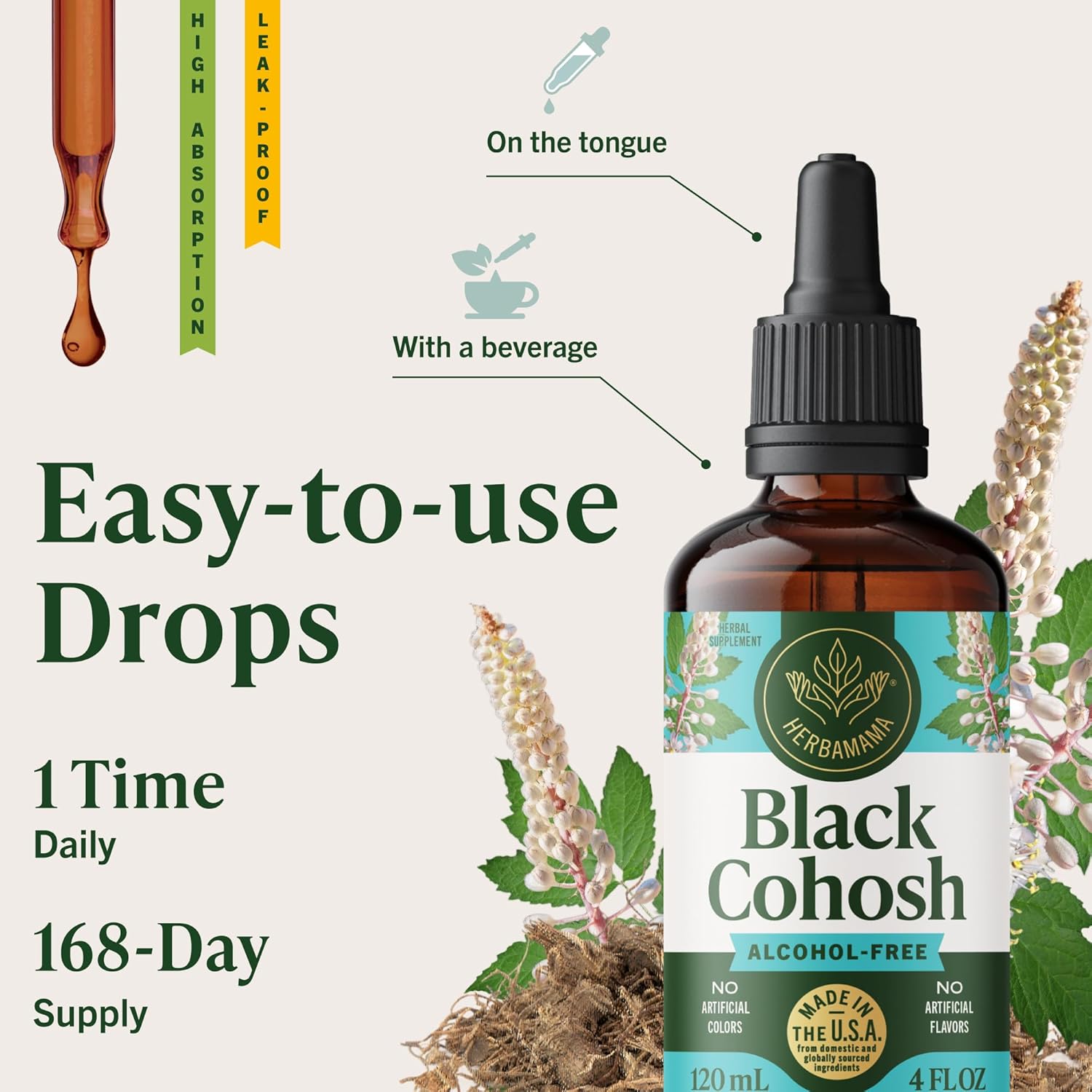 HERBAMAMA Black Cohosh for Menopause Hot Flashes – Black Cohosh Supplements Women – Women’s Wellness & Hormonal Balance Support – Non-GMO, Alcohol & Sugar-Free Liquid Herbal Supplement, 168-Day Supply - Image 6