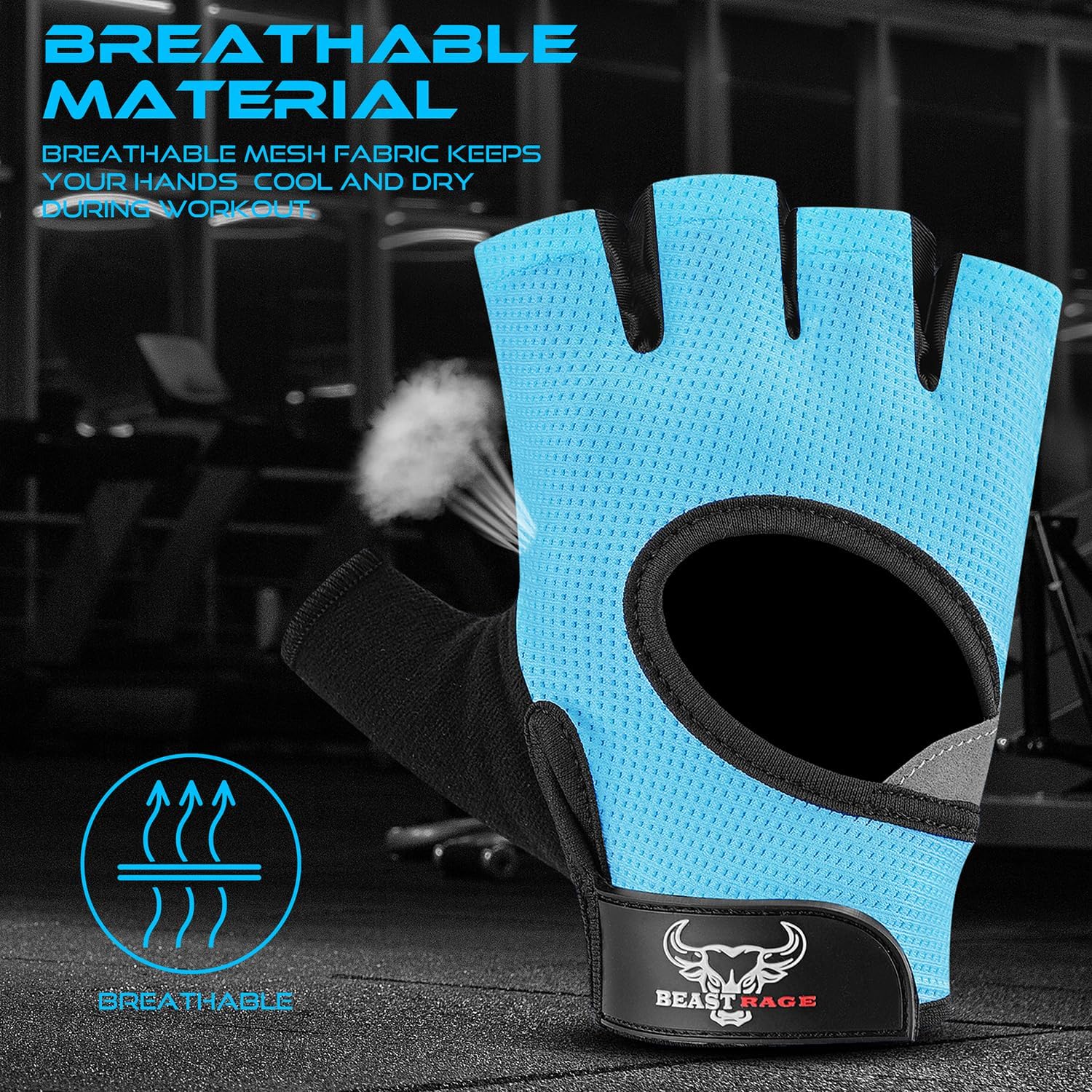 BEAST RAGE Fingerless Weight Lifting Gloves with Palm Protection Padding, Breathable Lightweight Gym Gloves for Men, Women, Weightlifting, Cycling, Exercise, Training Pull Up - Image 7