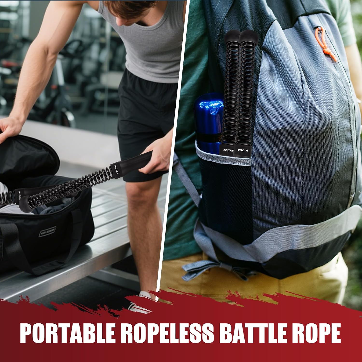 Weighted Ropeless Battle Ropes, Heavy Duty Portable Cordless Battle Ropes for Home Gym with Poster, Exercise Ropes for Strength Building, Cardio Fitness, Workout Equipment for Low-Impact Workout - Image 6