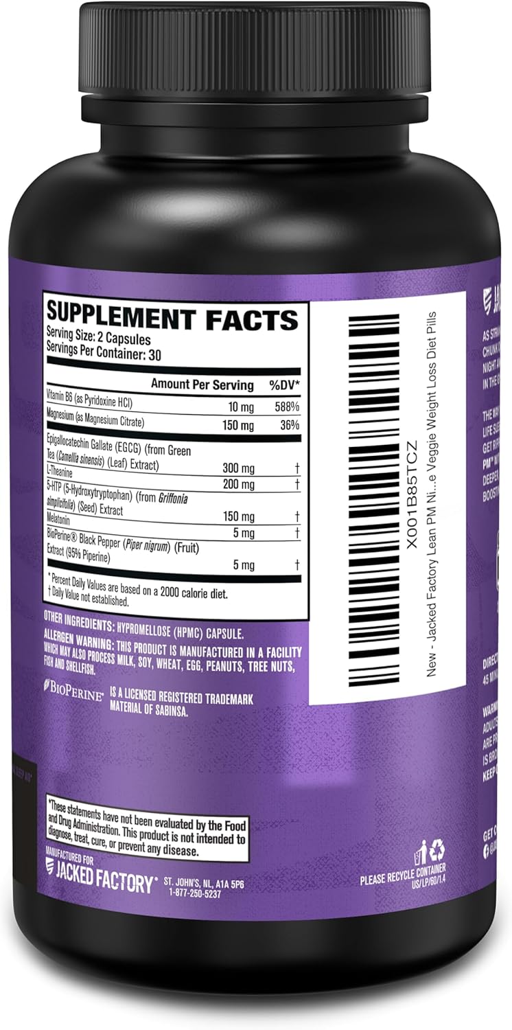 Jacked Factory Lean PM Night Time Fat Burner, Sleep Aid Supplement, & Appetite Suppressant for Men and Women - 60 Stimulant-Free Veggie Weight Loss Diet Pills - Image 8