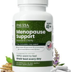 PAUZIA Menopause Supplements for Women 40+ | Natural Menopause Relief with Black Cohosh, Ashwagandha, Vitex | Hot Flash & Mood Support | Hormone-Free | Made in USA (60 Vegan Capsules)