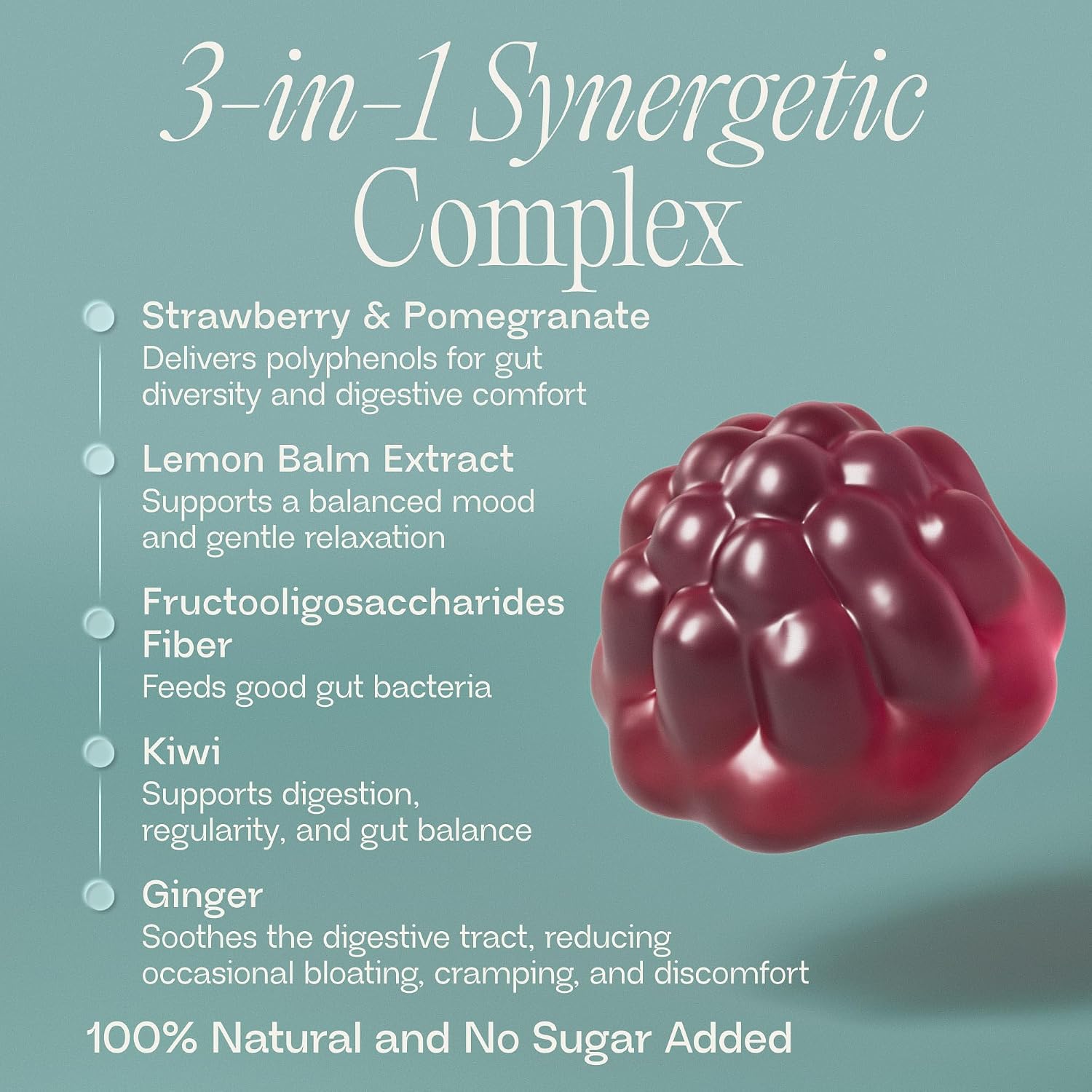 Fiber Gummies for Women - Natural GLP-1 Support with Kiwi, Pomegranate & Ginger - Sugar Free Digestive Health Supplement, Prebiotic FOS Fiber - Vegan & Gluten Free (60 Gummies - 30 Day Supply) - Image 3