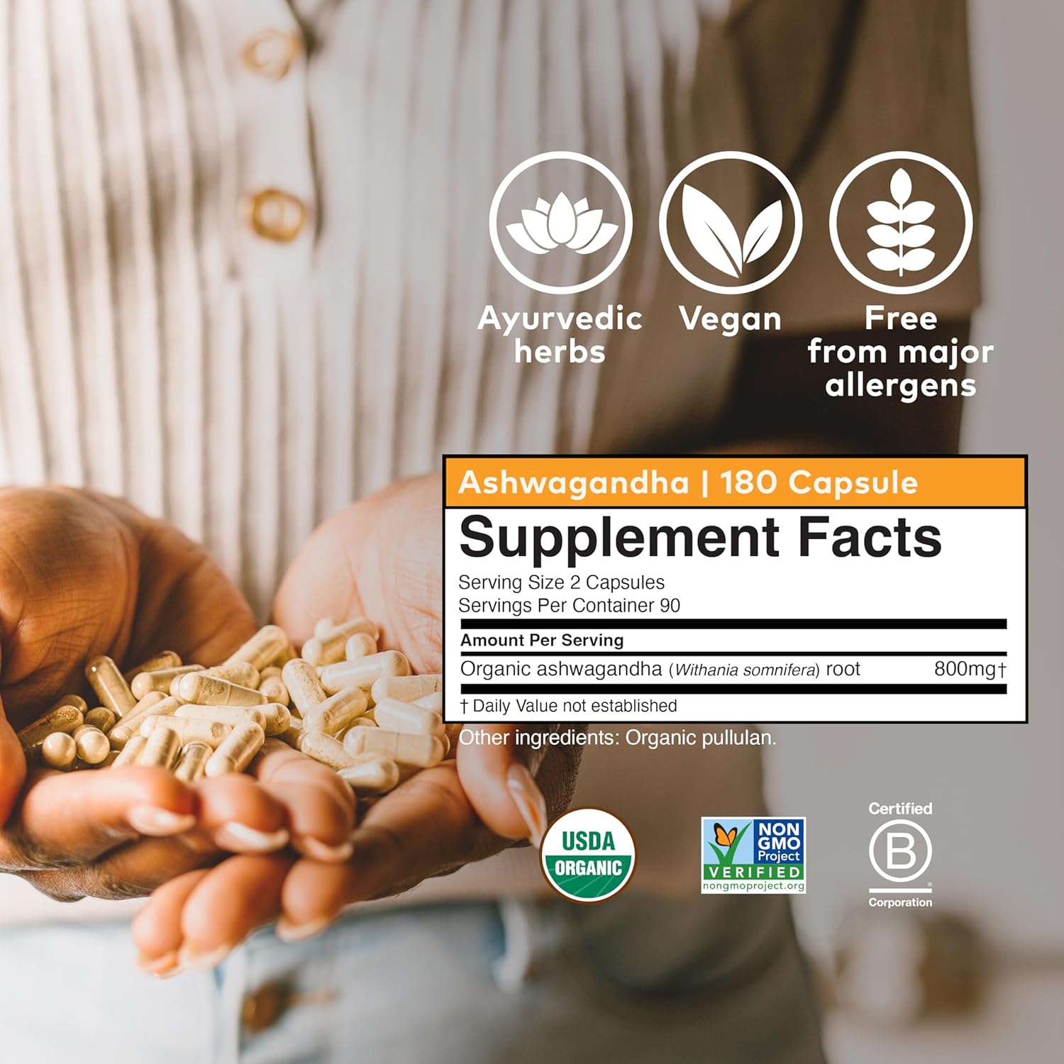 ORGANIC INDIA Ashwagandha Capsules - Organic Ashwagandha Supplement - Vegan Ashwagandha Root, Gluten-Free, Kosher, Non-GMO, Supports Stress Relief, Energy, and Sleep - 180 Capsules - Image 3