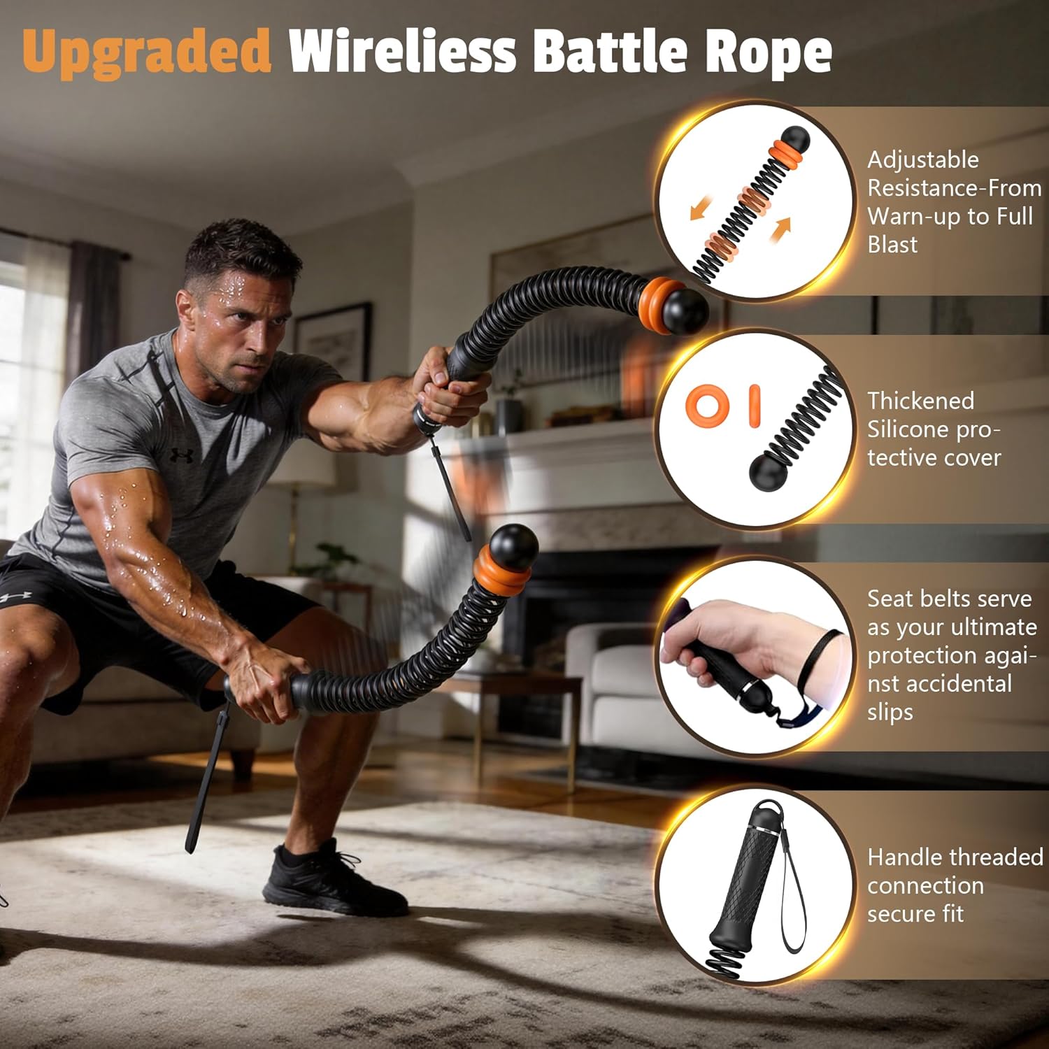 Portable Weighted Cordless Battle Ropes,Adjustable Weights, for Home Gym,Low-Noise Exercise Rope.Weighted Exercise Equipment for Low-Impact.Workout, Strength & HIIT,for Men & Women (Black) - Image 2