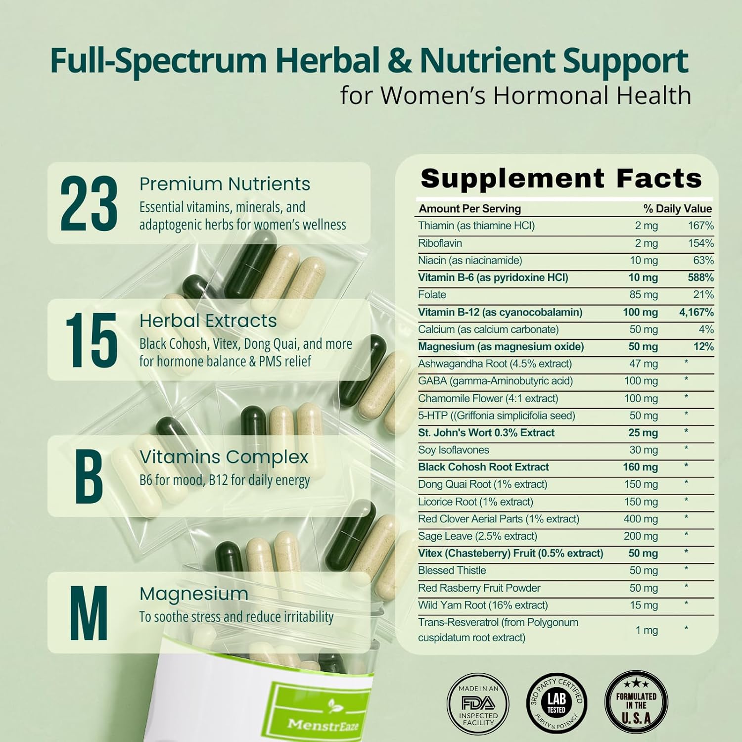 Hormone Balance for Women – PMS Support Supplement for Mood, Menstrual Cramp, Bloating, Hormone-Free Perimenopause & Menopause Support, Chasteberry, Black Cohosh, St. John’s Wort, 30 Daily Packets - Image 4