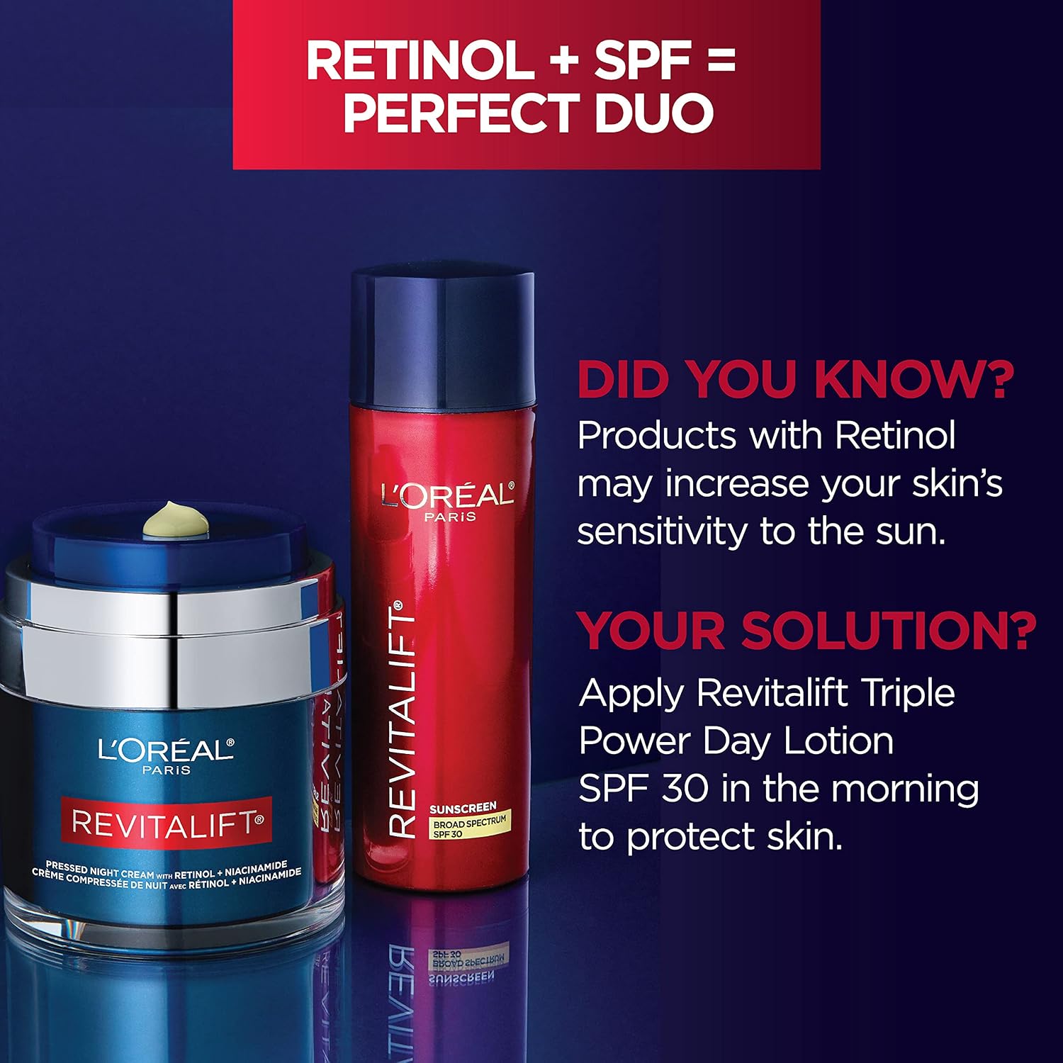 L'Oreal Paris Revitalift Pressed Night Cream, Retinol + Niacinamide, Reduces Wrinkles, Fragrance Free, 1.7 oz + Serum Sample - Image 9