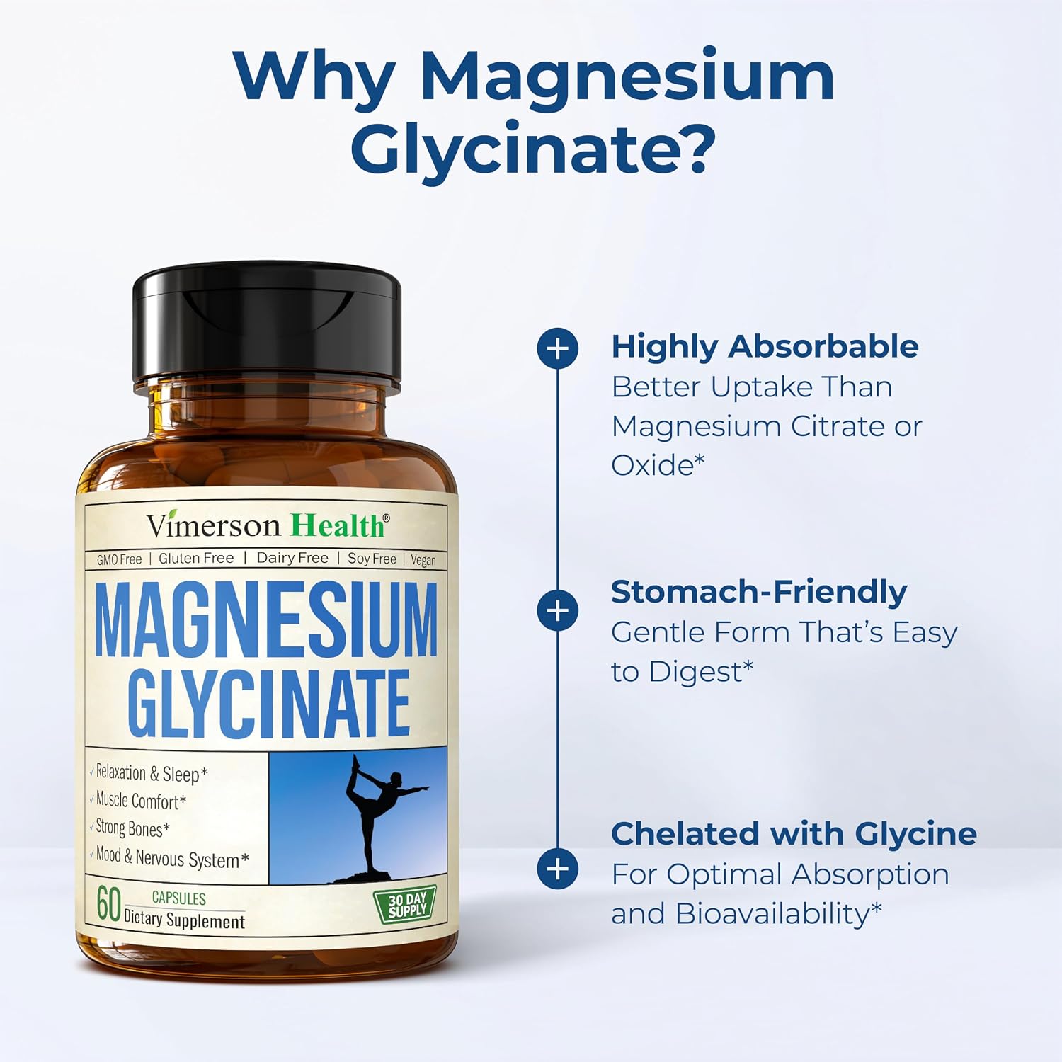 Vimerson Health Magnesium Glycinate 200mg for Sleep, Relaxation & Muscle Support – Chelated, Bioavailable, Vegan and Gentle on Stomach – 60 Capsules - Image 5