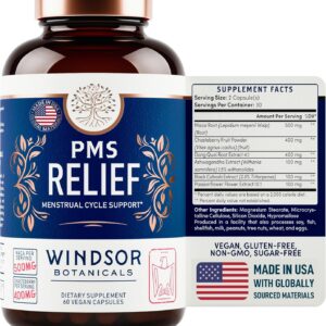 PMS Support Supplement for Women with Chasteberry, Maca Root, Ashwagandha - Period Relief, Bloating Relief for Women, Mood Support, Hormone Balance Herbal Supplements - 30 Day, 60 Vegan Capsules