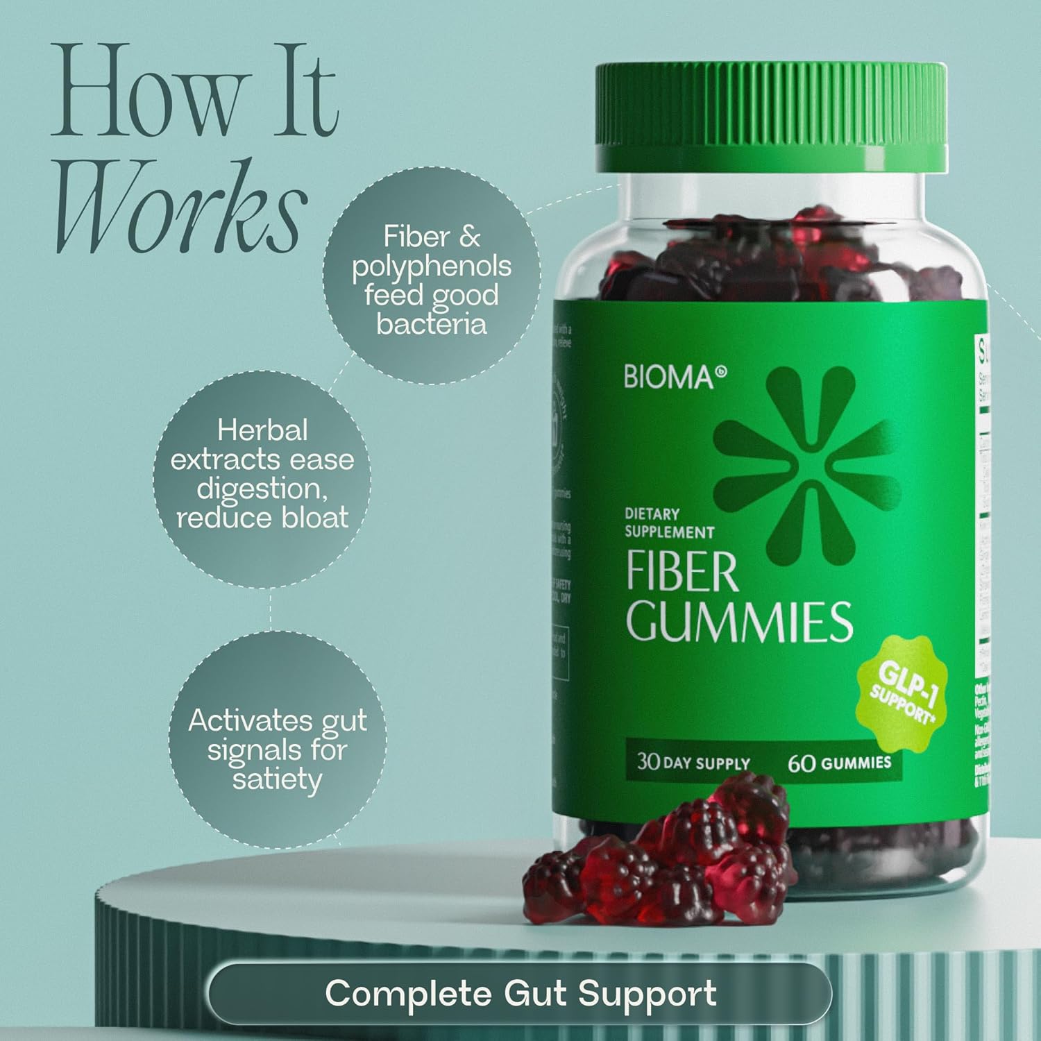 Fiber Gummies for Women - Natural GLP-1 Support with Kiwi, Pomegranate & Ginger - Sugar Free Digestive Health Supplement, Prebiotic FOS Fiber - Vegan & Gluten Free (60 Gummies - 30 Day Supply) - Image 8
