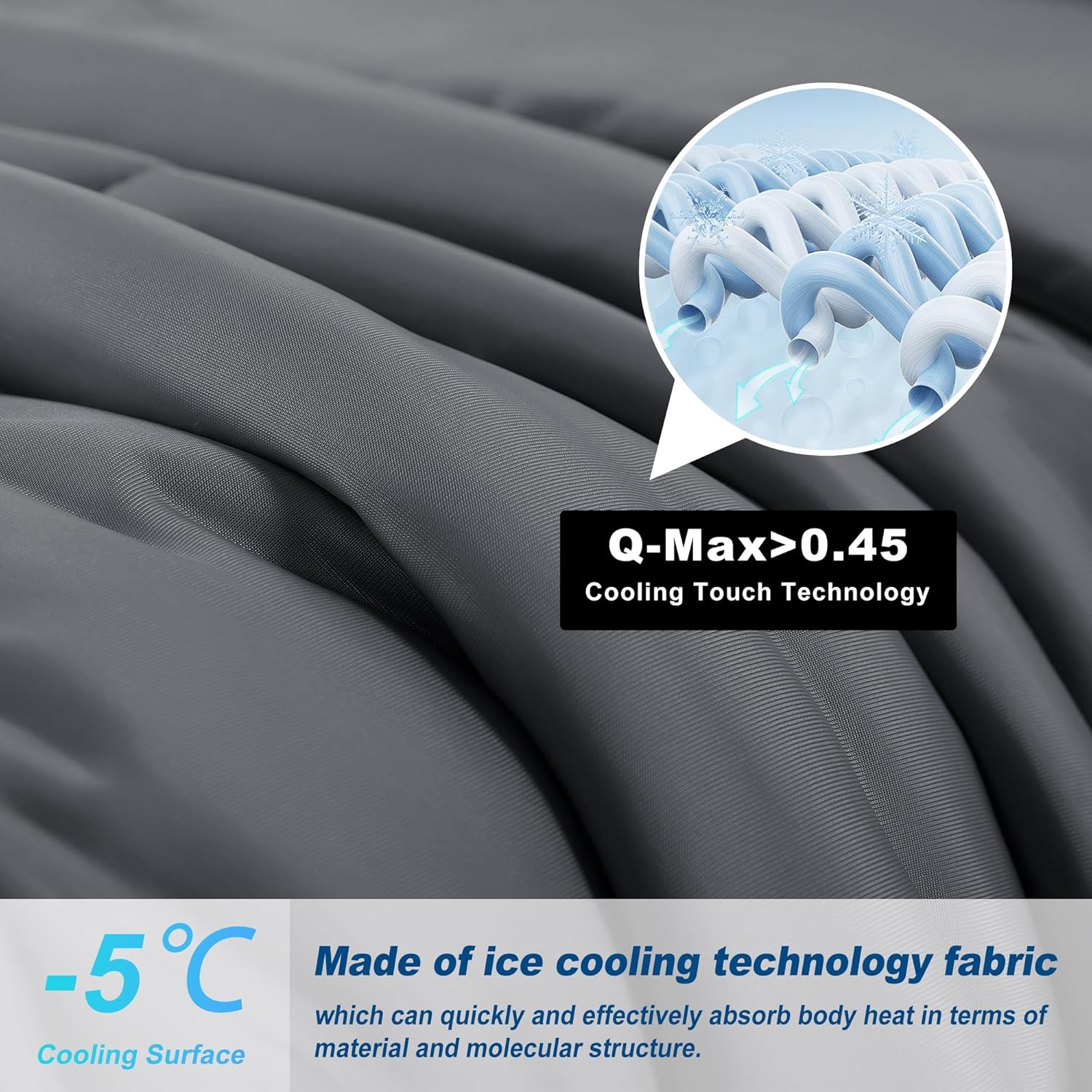 Cooling Comforter Queen Size, Double-Sided Cold Tech Fabric Quilted Bed Comforters Cooling Blanket for Hot Sleepers, Breathable Lightweight Summer Bedding, All-Season Ice Blanket, Dark Gray - Image 2