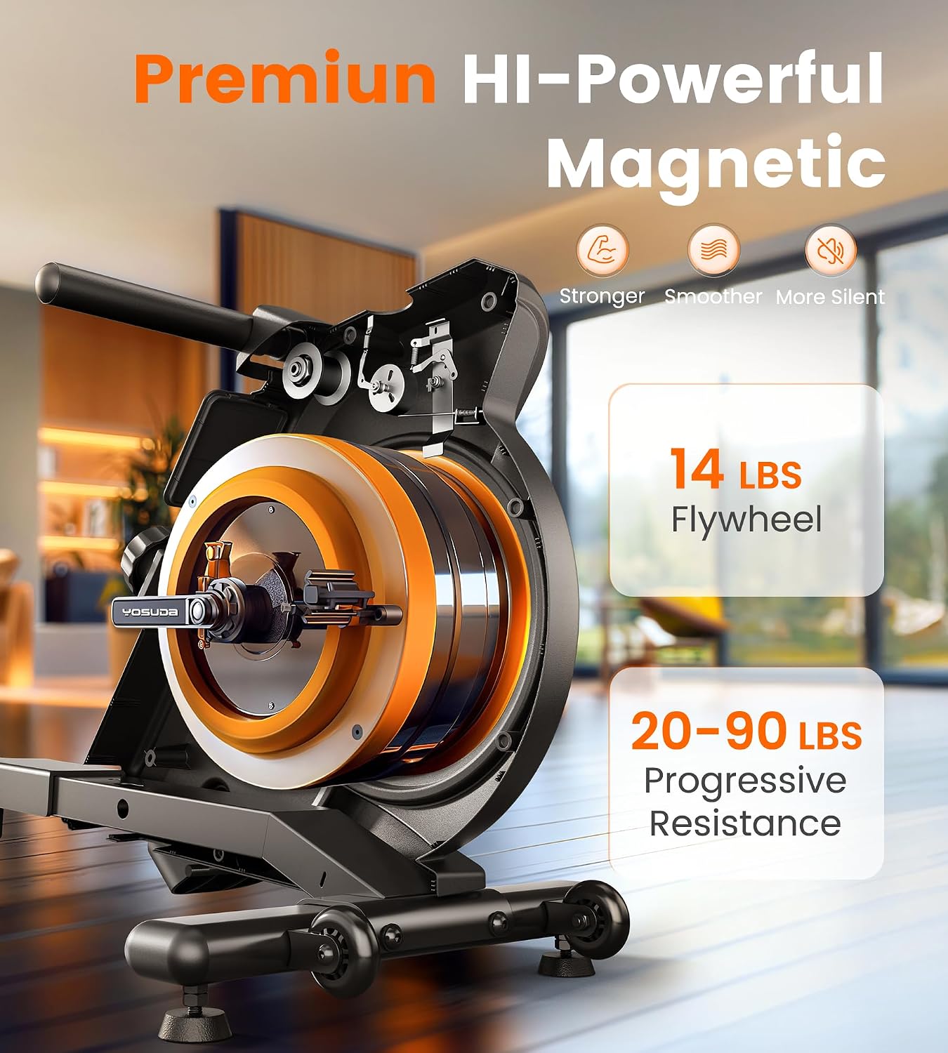 YOSUDA Rowing Machine for Home, Magnetic Rower Machine for Beginners to Athletes, Use with Resistance Adjustment Function, Bluetooth, App Supported, LCD Monitor, and Comfortable Seat Cushion - Image 3