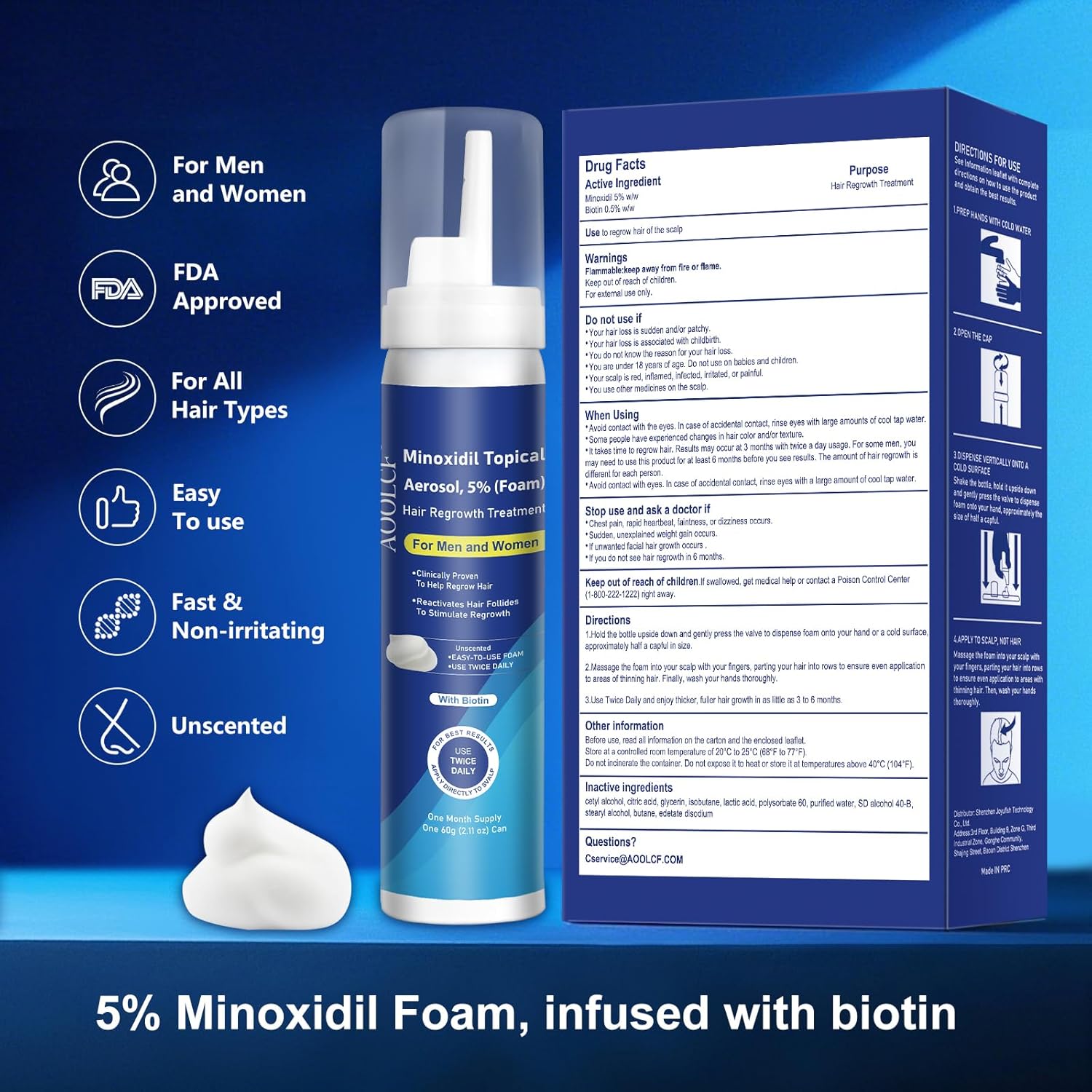 5% Topical Minoxidil Foam, Minoxidil for Men and Women, Infused with Biotin, Hair Growth Treatment, Supports Thicker and Fuller Hair & Beard (Minoxidil Foam, 6.33oz, 3 Month Supply) - Image 7