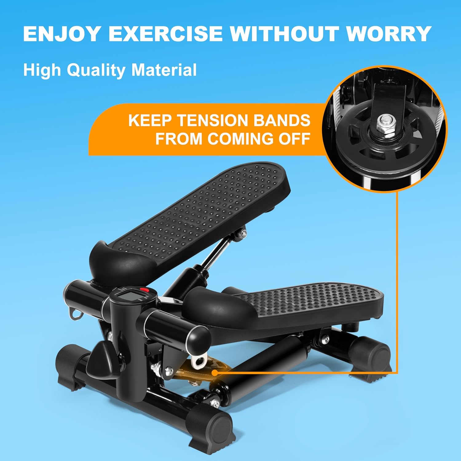 TOPMAJOR Steppers for Exercise at Home with 330 lbs Weight Capacity, Resistance Bands & Non-Slip Mat for Full Body Workout, Adjustable Height Hydraulic Stepper with LCD to Monitor Steps & Time - Image 6