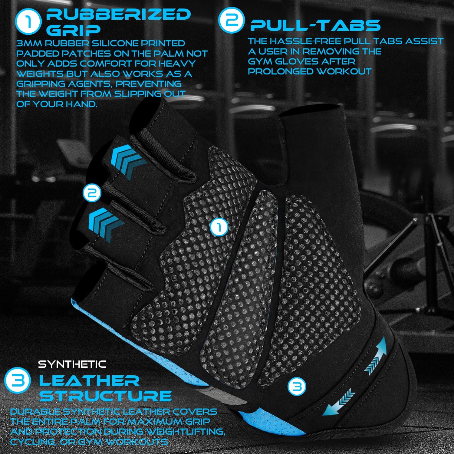BEAST RAGE Fingerless Weight Lifting Gloves with Palm Protection Padding, Breathable Lightweight Gym Gloves for Men, Women, Weightlifting, Cycling, Exercise, Training Pull Up - Image 3