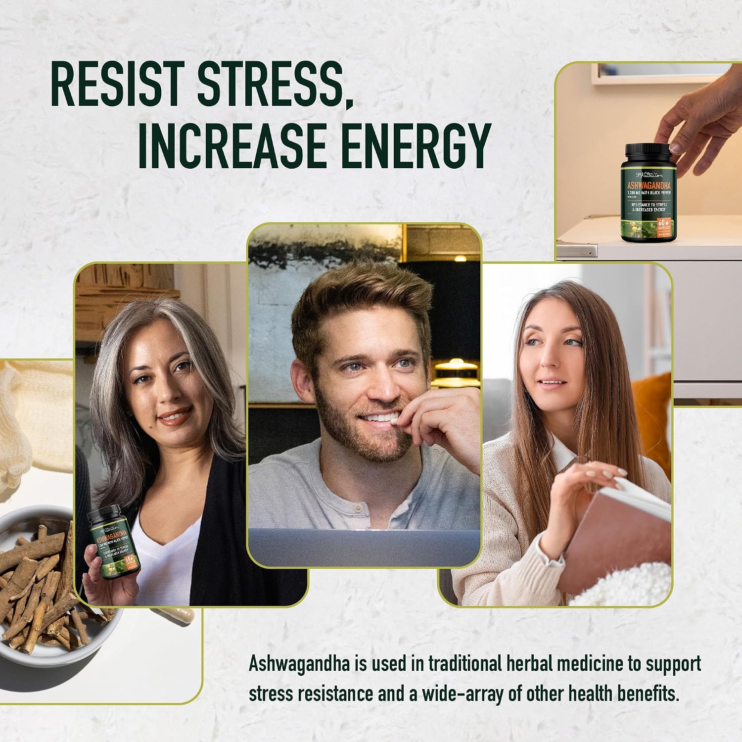Ashwagandha Supplement 1300mg for Stress Resistance & Energy Boost | High Absorption Adaptogen from Root Powder with Black Pepper | Stress-Related Fatigue Support | Non-GMO | 120ct, 2-Month Supply - Image 7