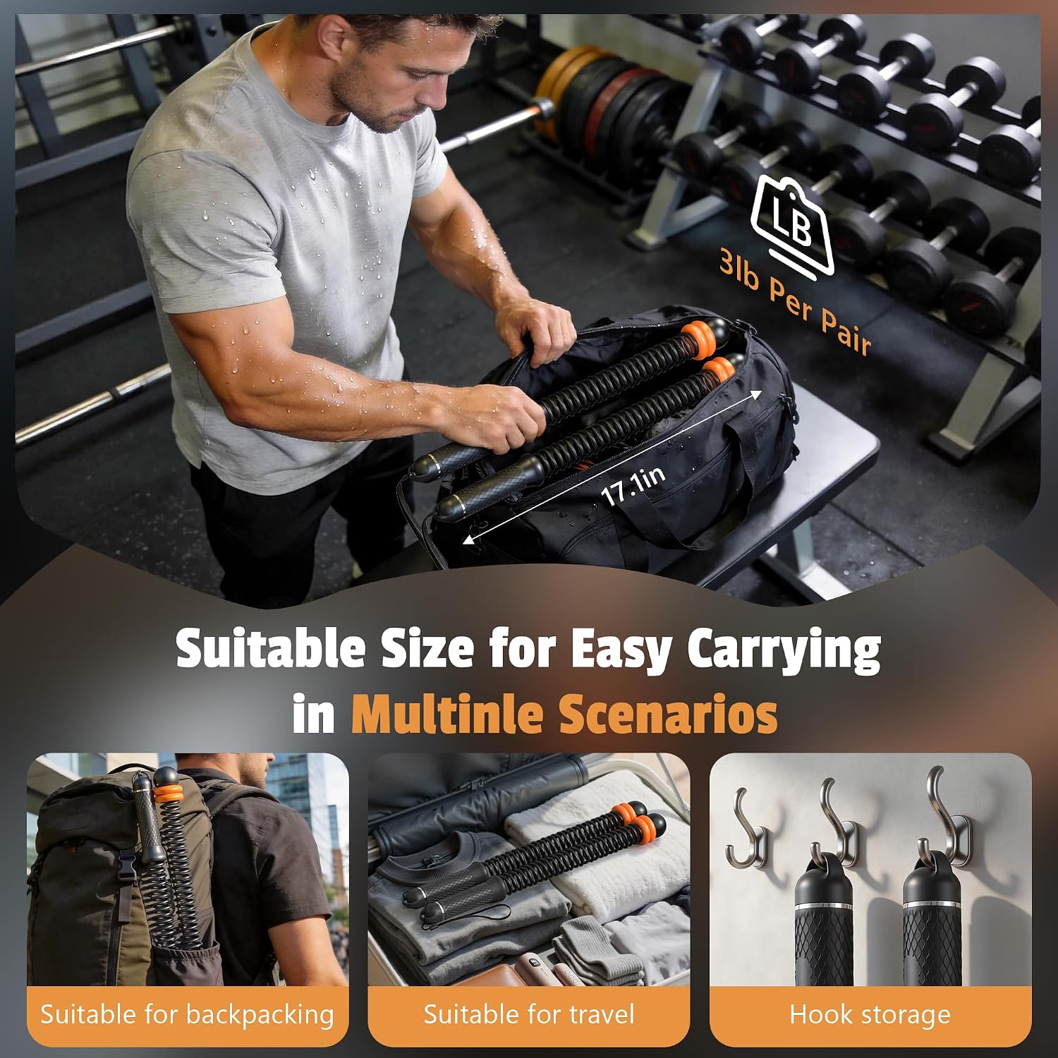 Portable Weighted Cordless Battle Ropes,Adjustable Weights, for Home Gym,Low-Noise Exercise Rope.Weighted Exercise Equipment for Low-Impact.Workout, Strength & HIIT,for Men & Women (Black) - Image 6