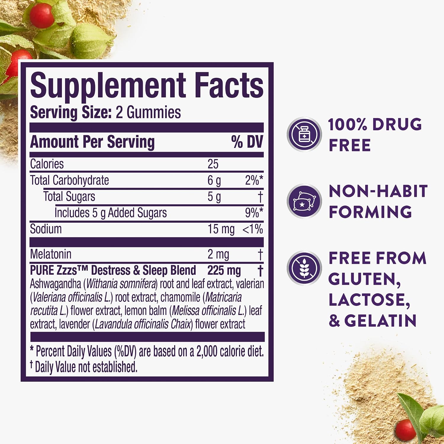 ZzzQuil PURE Zzzs De-Stress 2mg Melatonin Gummies, , Sleep Aids for Adults, Ashwagandha for Stress Support, 60 Gummies - Image 6
