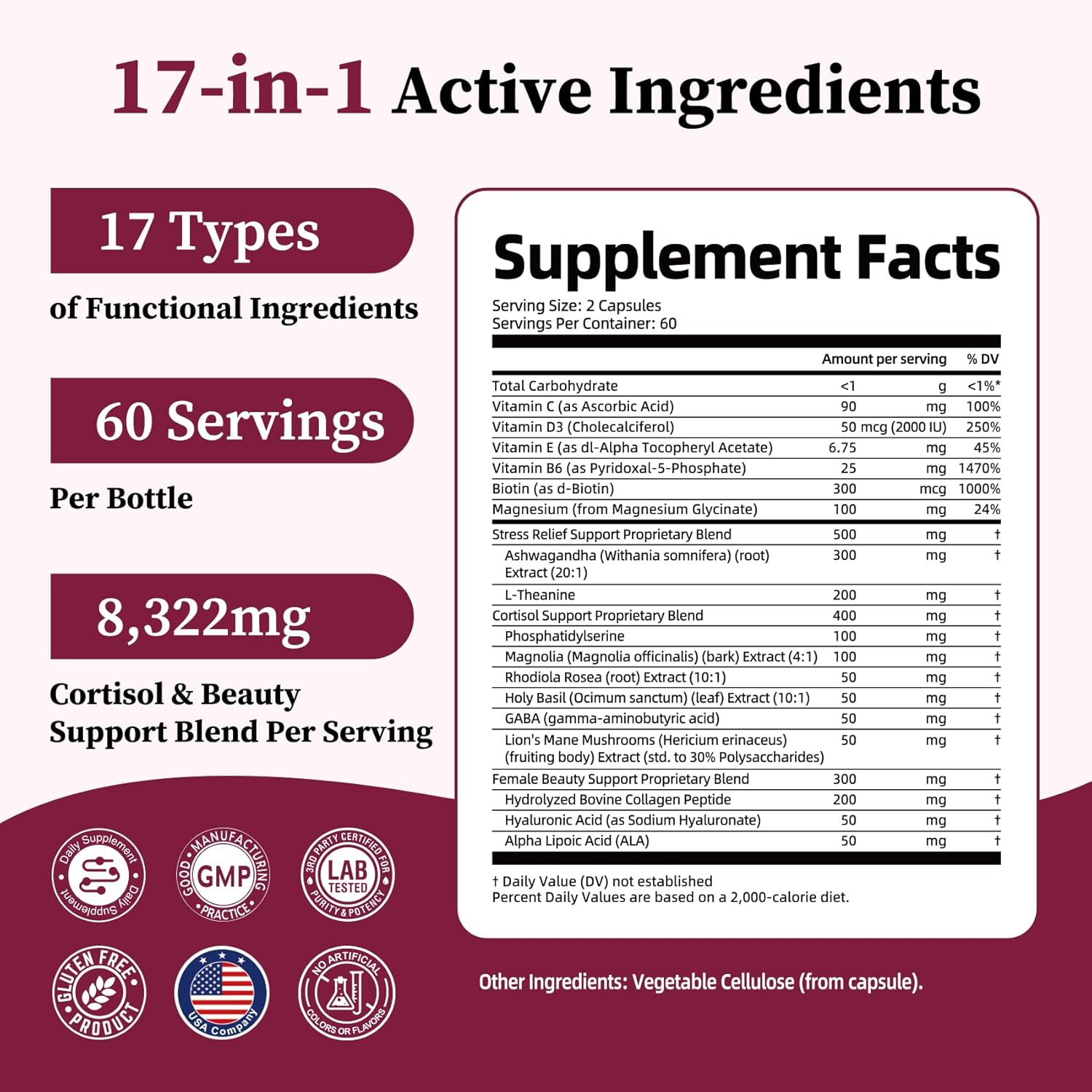 Migcopat 17-in-1 Cortisol Supplements for Women, 8322mg with Collagen, Magnesium Glycinate, Ashwagandha, L-Theanine for Relaxation, Stress and Sleep Support, Cortisol Reducer for Women- 120 Capsules - Image 8