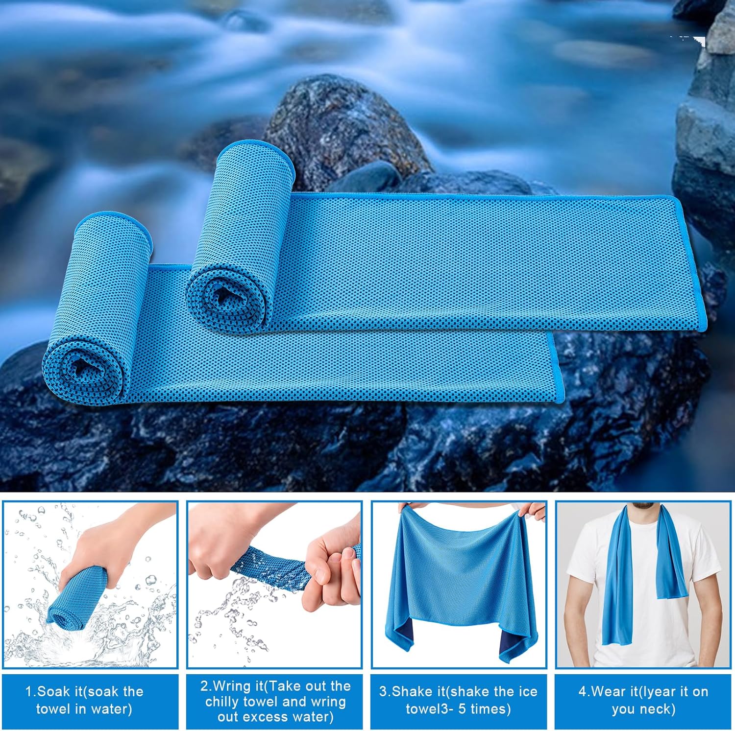 CADONO 4 Pack Cooling Towel (40"x12"), Soft Breathable Chilly Towel, Ice Towel, Microfiber Towel for Yoga, Sport, Running, Workout,Gym, Camping, Fitness, Workout & More Activities(Multicolor) - Image 2