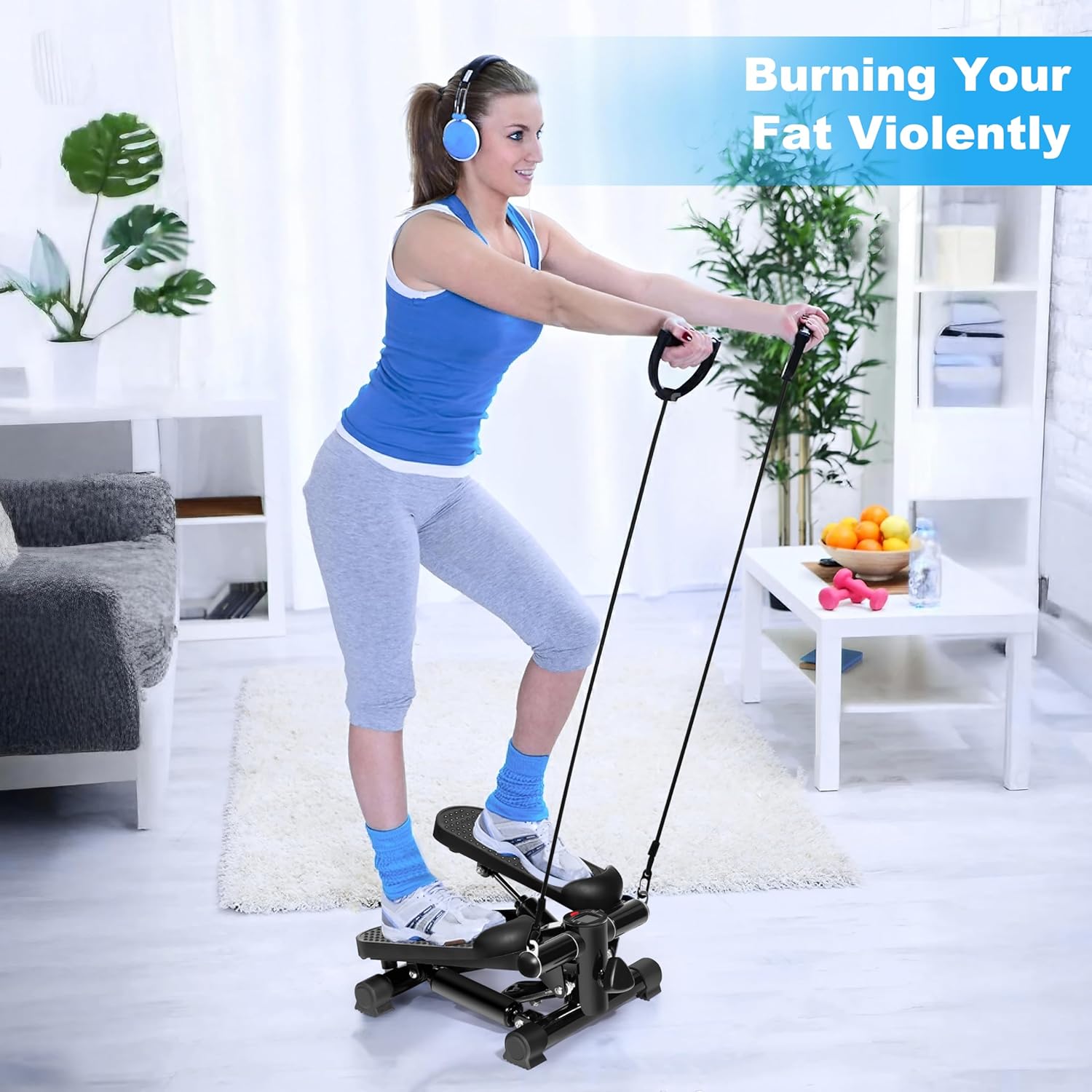 TOPMAJOR Steppers for Exercise at Home with 330 lbs Weight Capacity, Resistance Bands & Non-Slip Mat for Full Body Workout, Adjustable Height Hydraulic Stepper with LCD to Monitor Steps & Time - Image 7