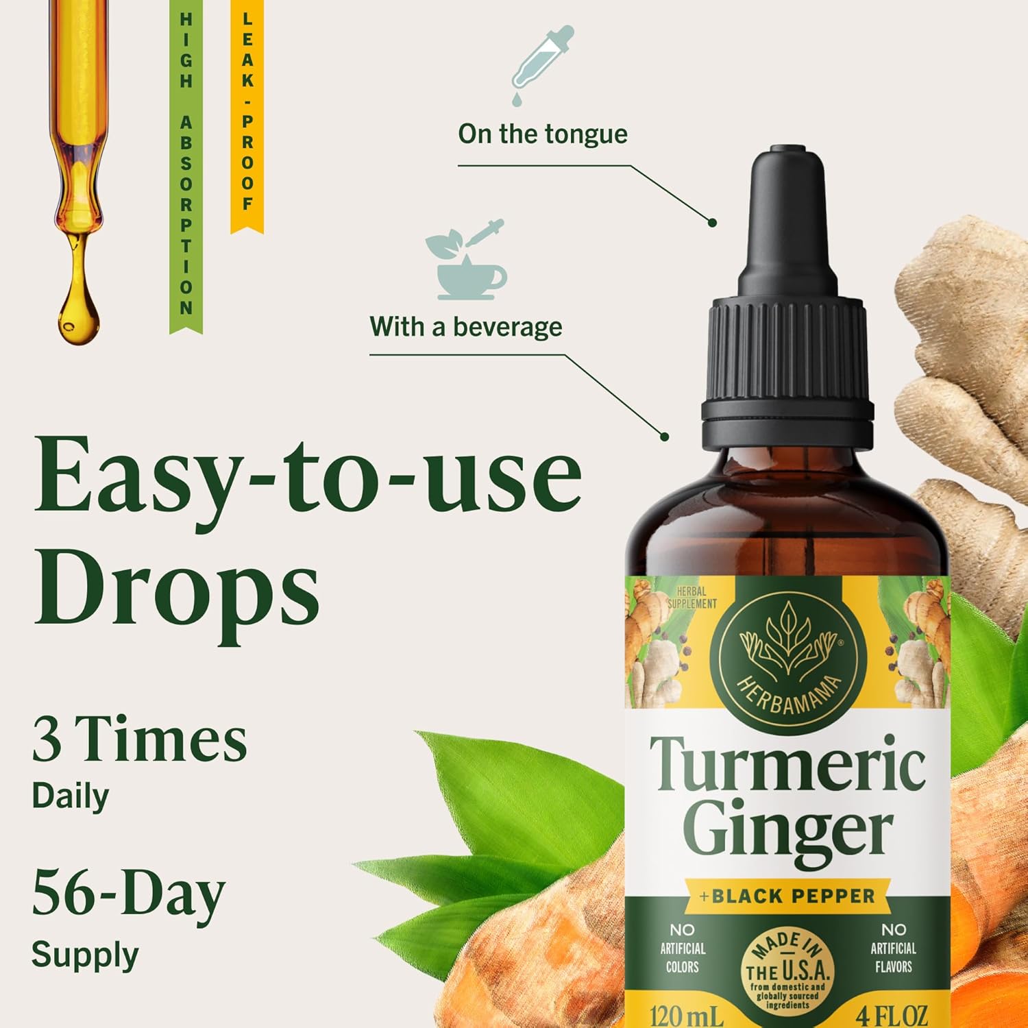 HERBAMAMA Turmeric and Ginger Supplement – Turmeric with Black Pepper & Ginger Root for Digestive Health – Turmeric Ginger Supplements for Immune Support – Non-GMO, Alcohol & Sugar-Free, 56-Day Supply - Image 6
