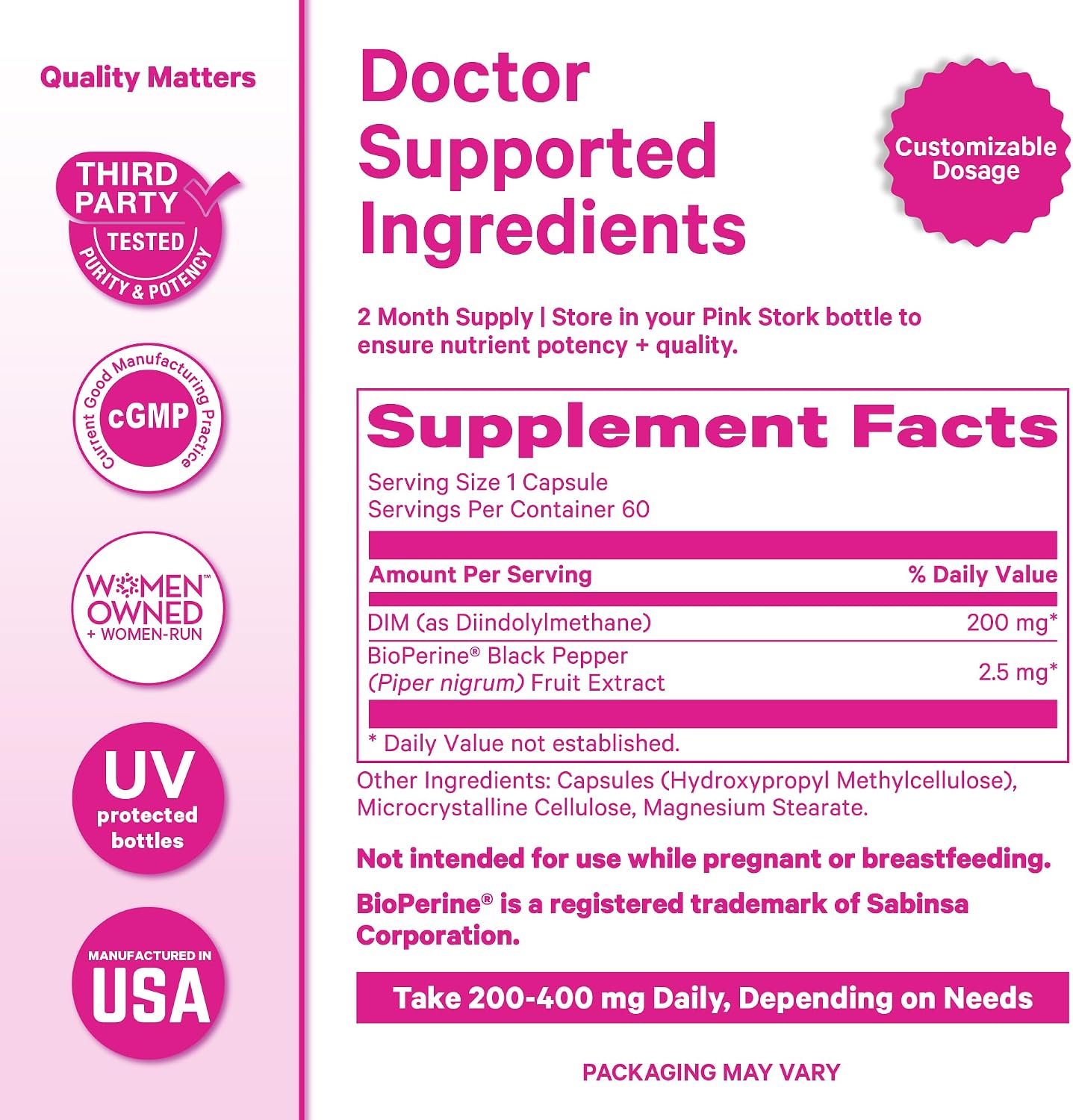 Pink Stork DIM Supplement for Women - Estrogen and Hormone Balance for Menopause, Perimenopause & PMS - DIM 200 mg Plus BioPerine for Mood Support - 60 Day Supply - Image 6