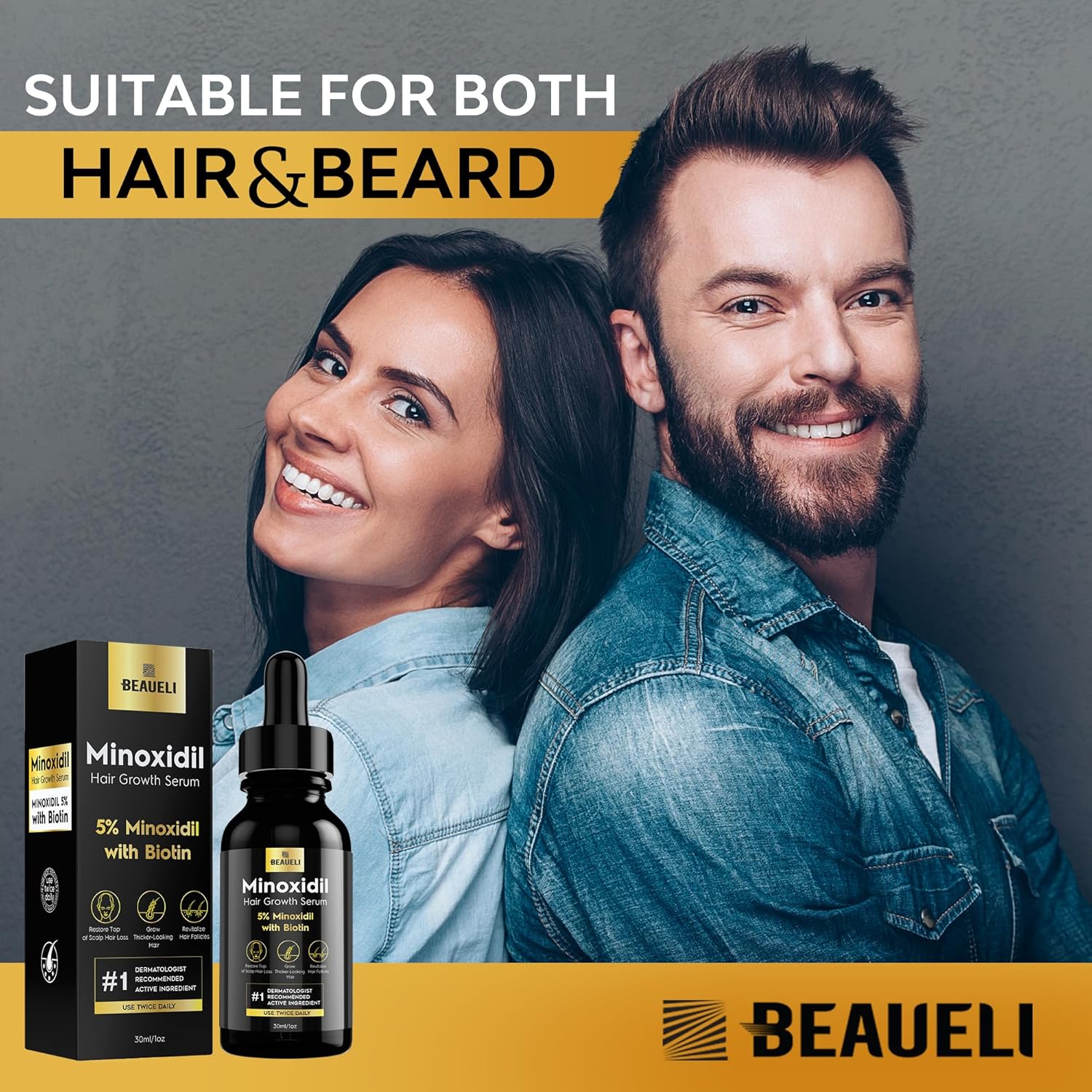 beaueli 5% Minoxidil for Men & Women Hair Growth, Beard Growth, Hair Loss Treatment, Unisex Adult 1oz - Image 6
