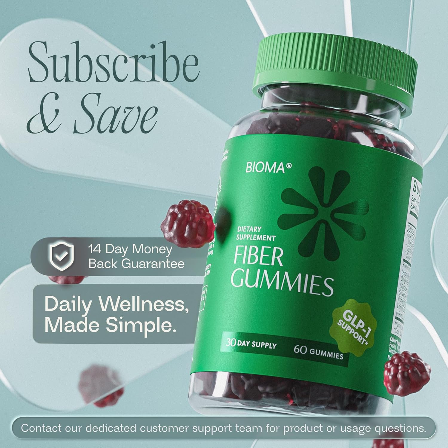 Fiber Gummies for Women - Natural GLP-1 Support with Kiwi, Pomegranate & Ginger - Sugar Free Digestive Health Supplement, Prebiotic FOS Fiber - Vegan & Gluten Free (60 Gummies - 30 Day Supply) - Image 9