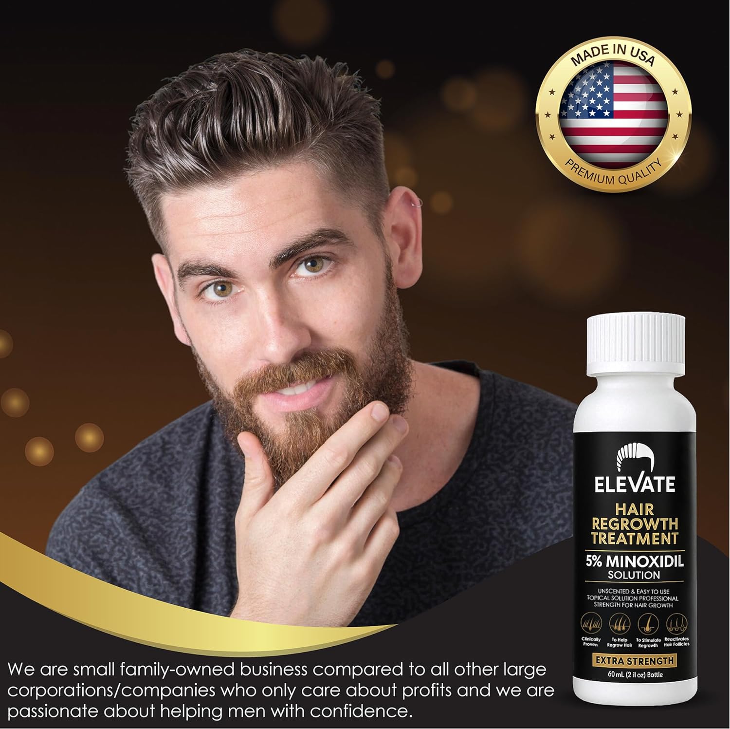 Elevate Hair Regrowth Treatment 5% Minoxidil Solution for Hair Growth - Extra Strength Topical Hair Growth Serum for Thicker, Fuller Hair 2 Fl Oz Made in USA - Image 9