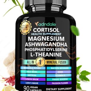 Adndale Cortisol Supplements for Women. Ashwagandha Supplements with Magnesium Glycinate, L-Theanine & More. Cortisol Reducer for Women - 90 Capsules