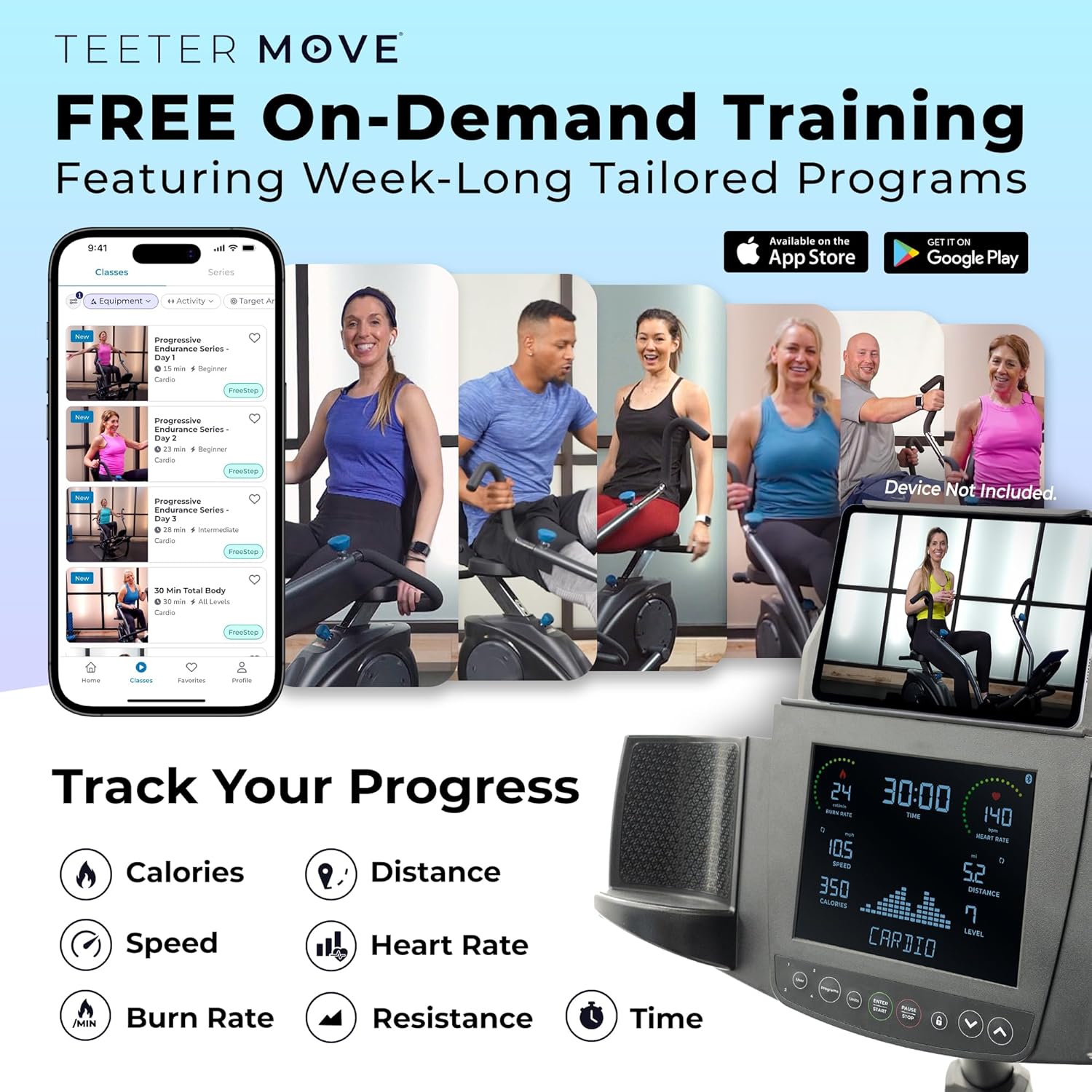 Teeter FreeStep Recumbent Cross Trainer Stepper, Zero-Impact Exercise Bike Alternative w/Patented Physical Therapy Stride, Up to 350lb, Free App w/Trainer Workouts - Image 6
