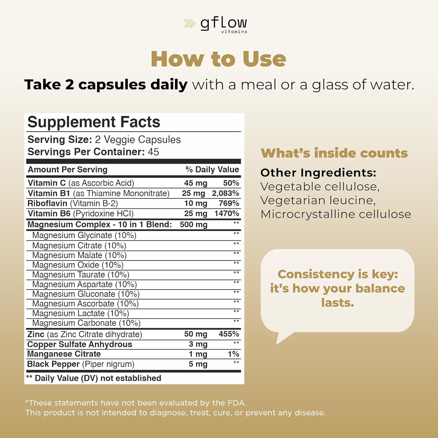 gflow vitamins Magnesium Complex Supplement - 10 Active Forms, Glycinate, Citrate, Malate, Oxide, Taurate, Aspartate, Gluconate, Ascorbate, Lactate, Carbonate, Plus More with Vitamin C B1 B2 B6 B12 - Image 7