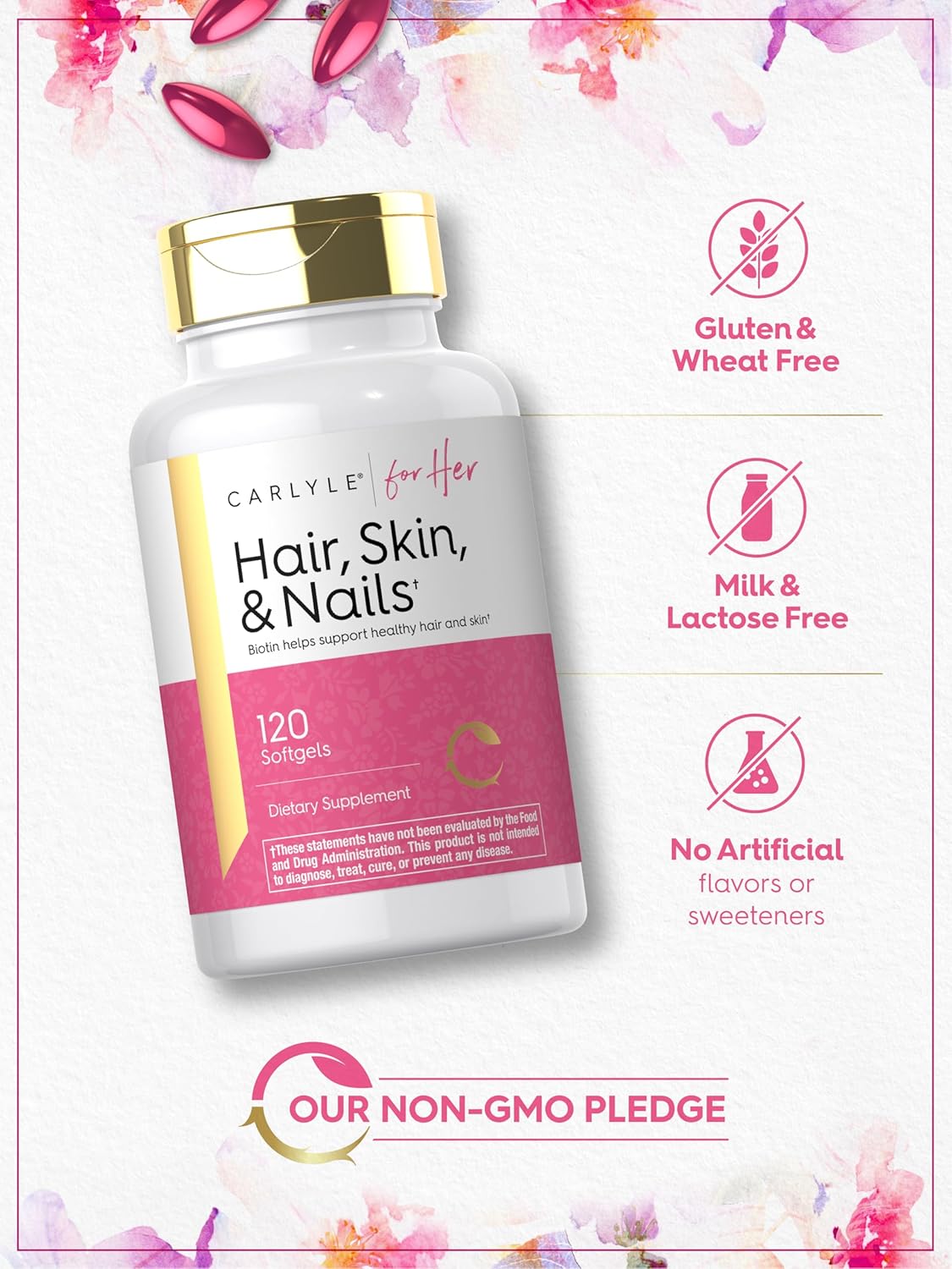 Carlyle Hair Skin and Nails Vitamin | 120 Softgels | Beauty Formula Supplement | with Biotin and Collagen Zinc, Vitamin A, B6, C & E | Non-GMO, Gluten Free - Image 5