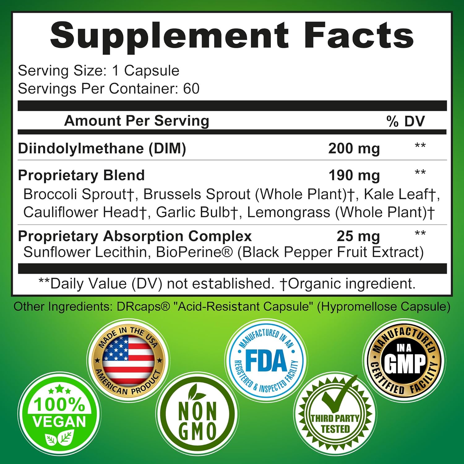 Optimal DIM 200mg Supplement for Women and Men - Made with Organic Whole Foods - Estrogen & Hormone Balance Support Diindolylmethane Complex - Maximum Absorption Delayed-Release Capsules - 60 Count - Image 6