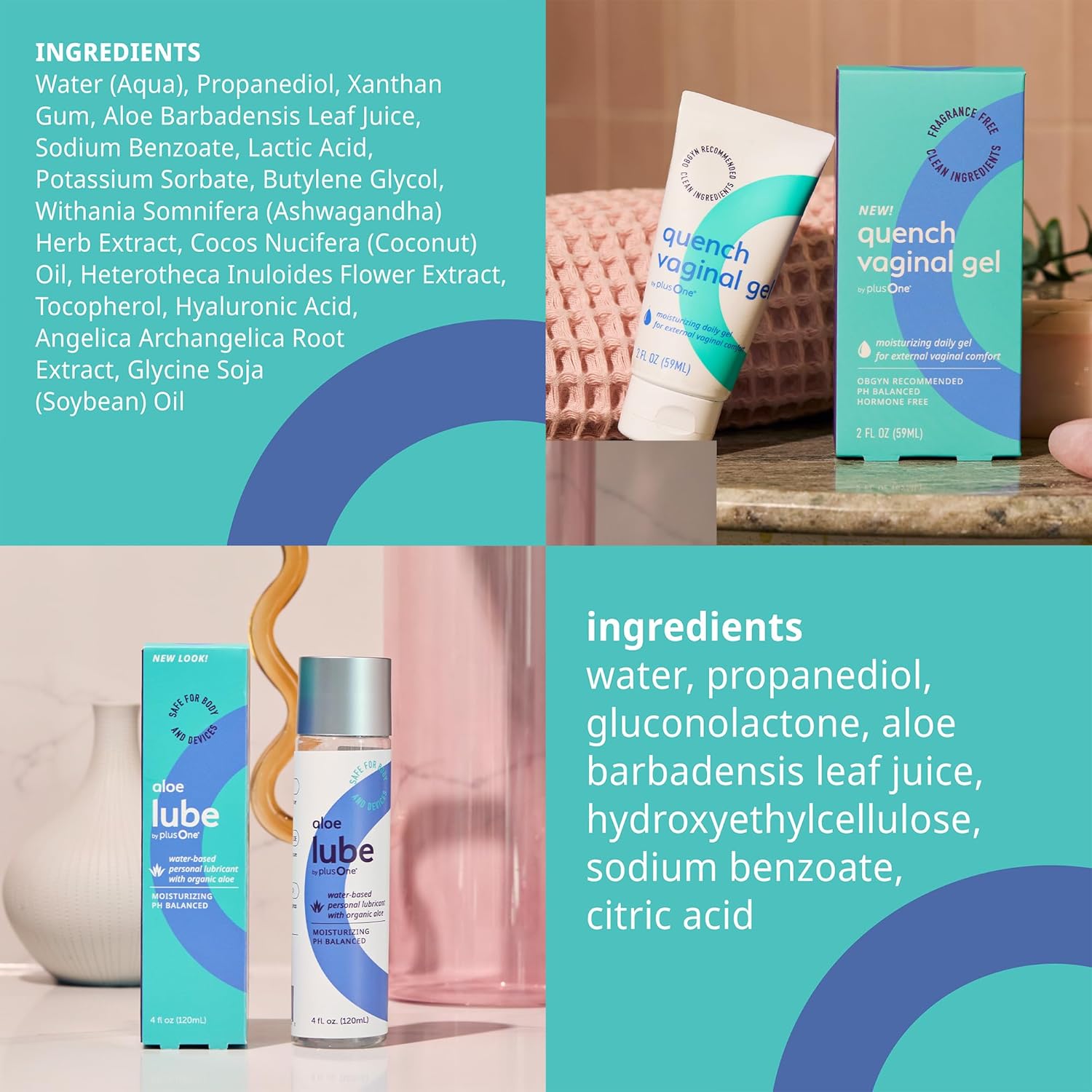 plusOne Intimate Wellness Bundle for Women – Water-Based Aloe Lube + Quench Vaginal Gel, pH-Balancing Personal Lubricant and External Vaginal Moisturizer - Image 7