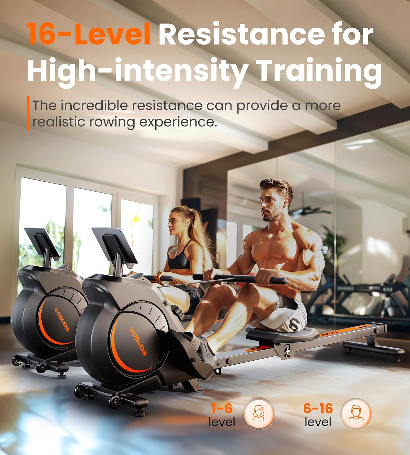 YOSUDA Rowing Machine for Home, Magnetic Rower Machine for Beginners to Athletes, Use with Resistance Adjustment Function, Bluetooth, App Supported, LCD Monitor, and Comfortable Seat Cushion - Image 7