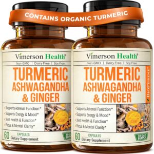 Ashwagandha Capsules for Energy, Mood and Joint Health – All-in-One Formula with Ashwagandha, Turmeric, Ginger Root & Black Pepper for Enhanced Absorption– Ashwagandha for Women & Men – 2 Pack