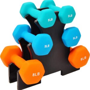 Fitvids Set of 6 Neoprene Dumbbell Hand Weights, Set with Rack: 3/5/8 Pairs