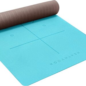 Heathyoga Yoga Mat Non Slip TPE Pilates Exercise Mats for Home Workout Gym Fitness Eco Friendly Thick Hot Yoga Mat with Strap Body Alignment,72"x 26" Thickness 1/4"
