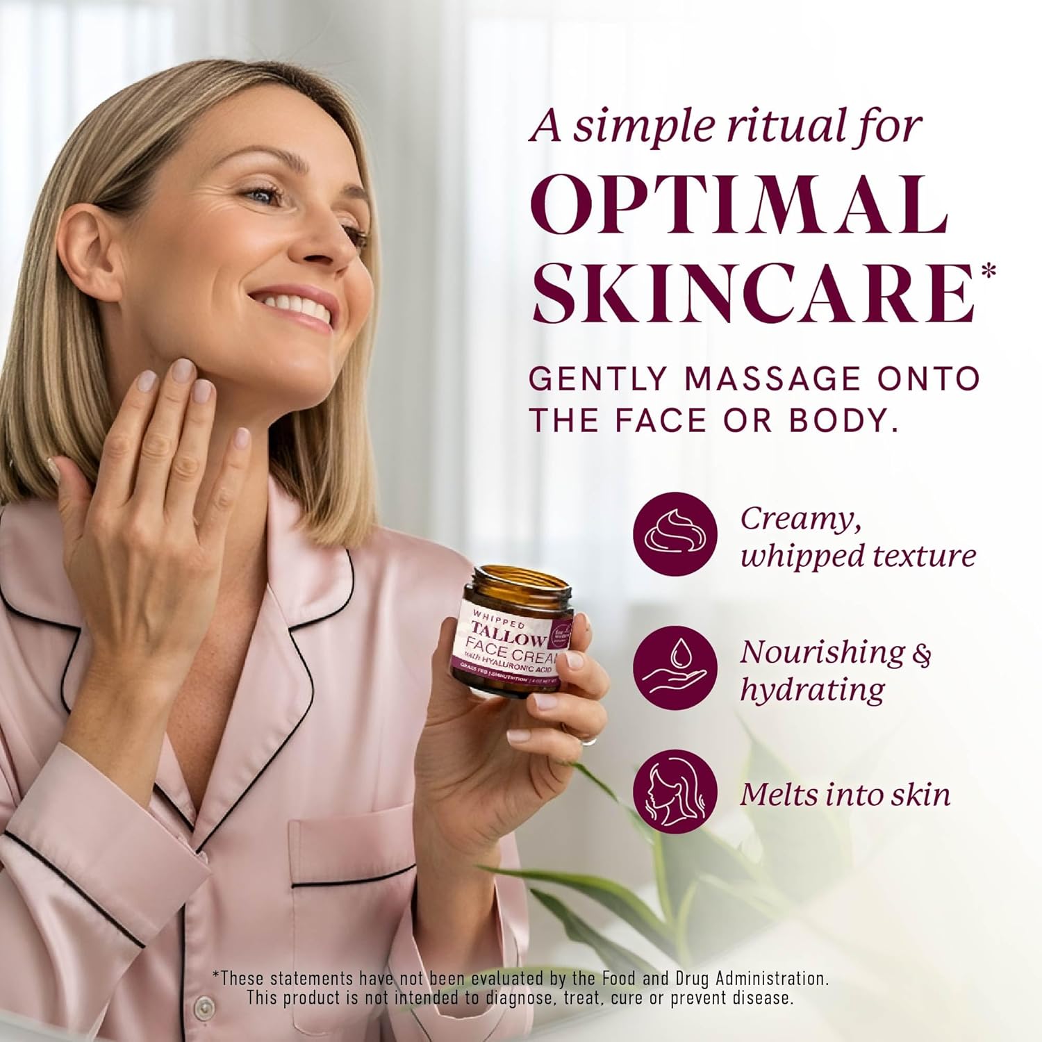 Beef Tallow Face Moisturizer for Women | With Hyaluronic Acid | Hydrating Whipped Beef Tallow for Skin Care for Women | With Jojoba & Sweet Almond Oil | Paraben & Cruelty-Free, Non-GMO | 4 oz - Image 8